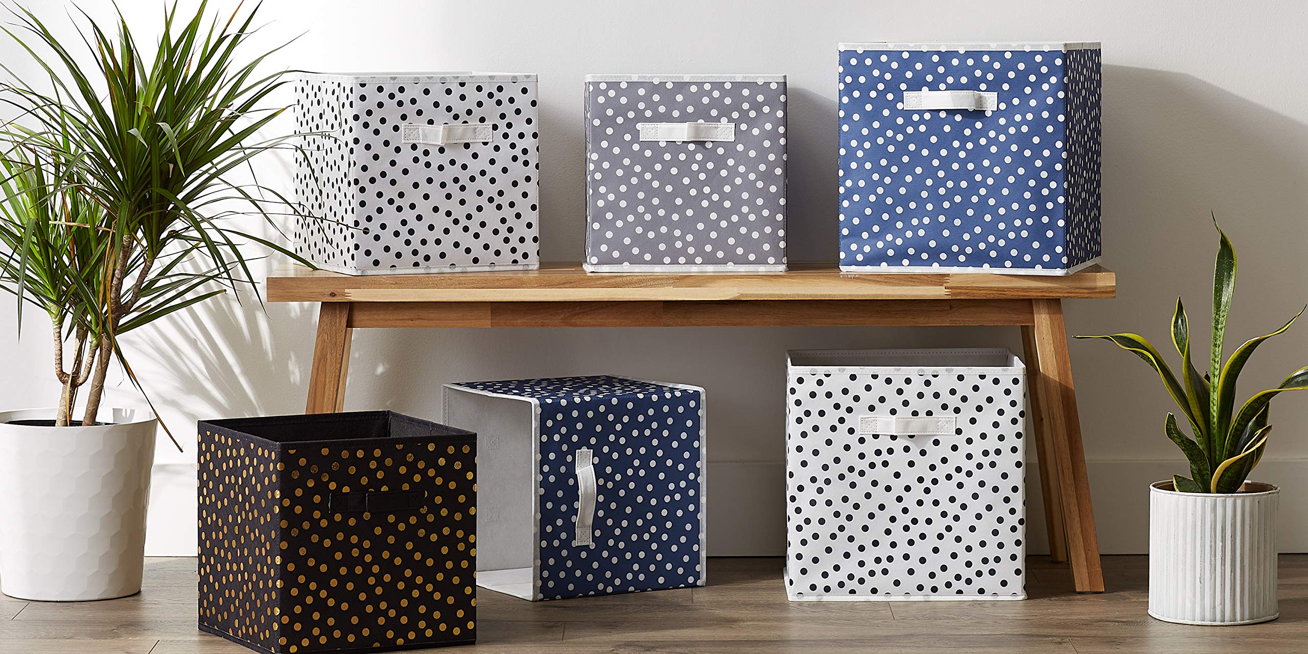 DII Non Woven Storage Collection Polka Dot Collapsible Bin  Black & Gold  Small Set  11x11x11 Cube  2 Piece