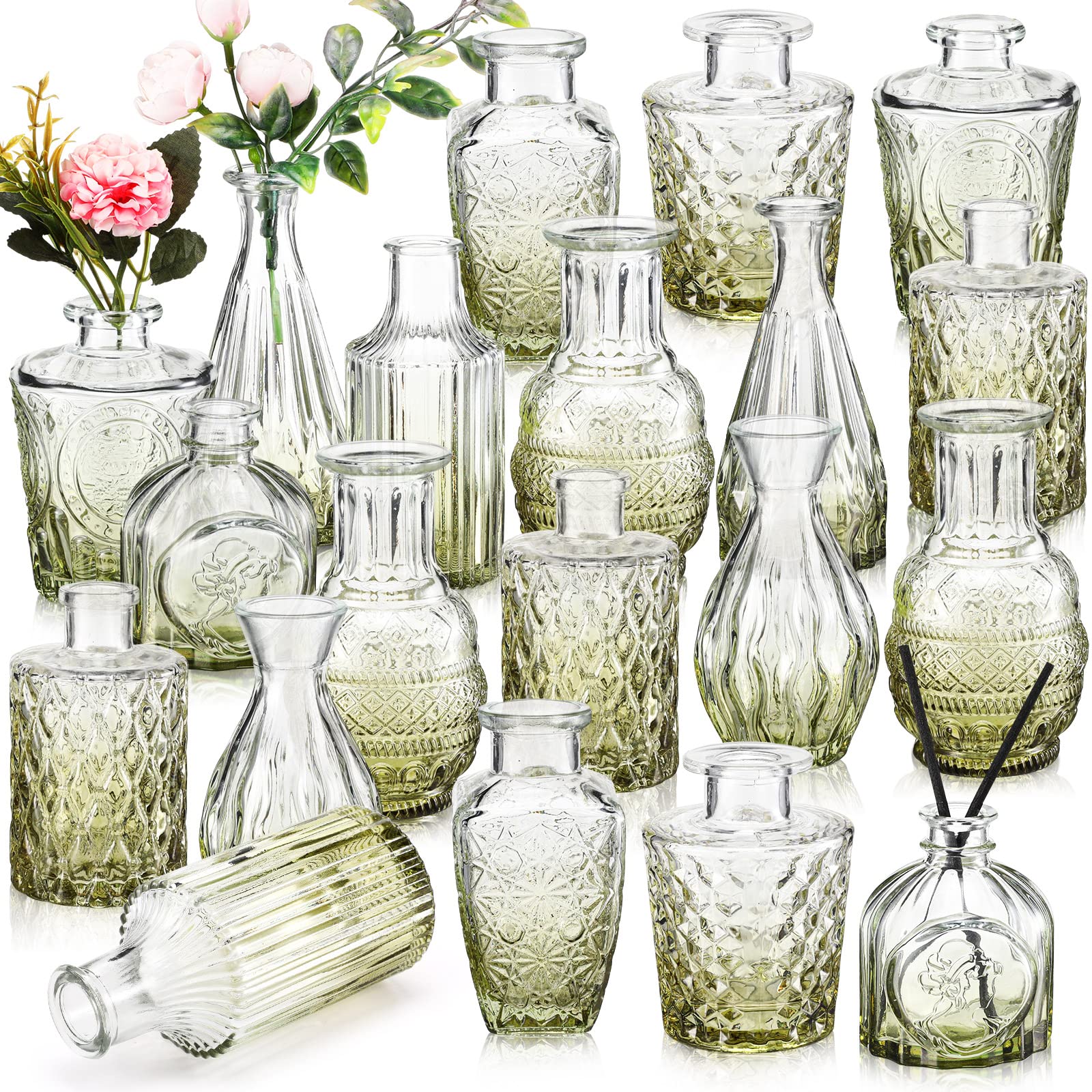 20 Pcs Glass Bud Vase Set Vintage Small Vases for Flowers in Bulk Cute Glass Vases for Centerpieces Rustic Decorative Glass Vase