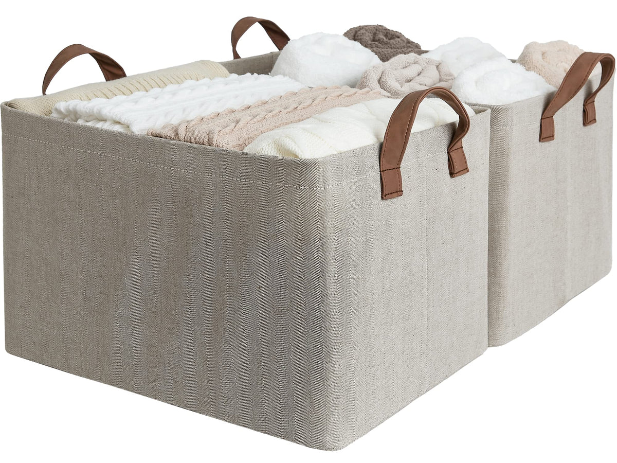 Storageworks Storage Baskets For Shelves With Metal Frame, Canvas Storage Bins, Brown And Beige, 2-Pack