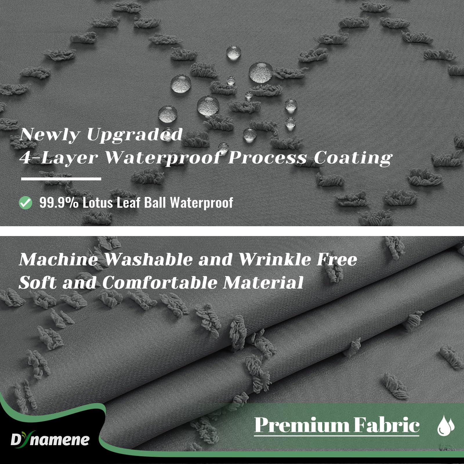 Dynamene Charcoal Grey Fabric Shower Curtain, Boho Tufted Geometric Striped Tassel Shower Curtain For Bathroom, Shabby Chic Text