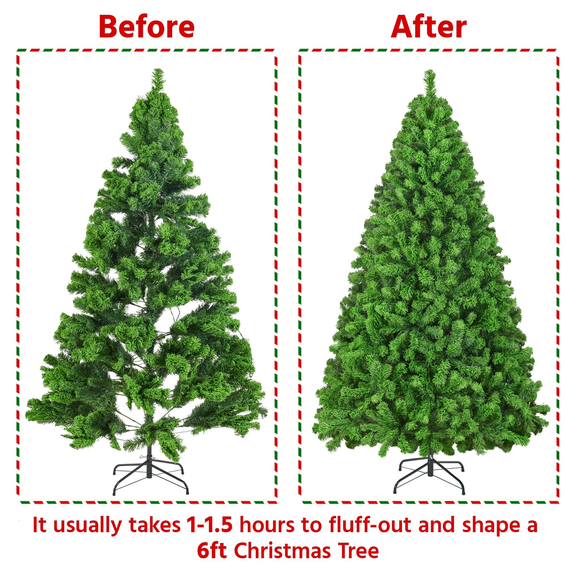 Yaheetech 6ft Pre-lit Artificial Christmas Tree with Incandescent Warm White Lights, Flocked Full Prelighted Xmas Tree with 820