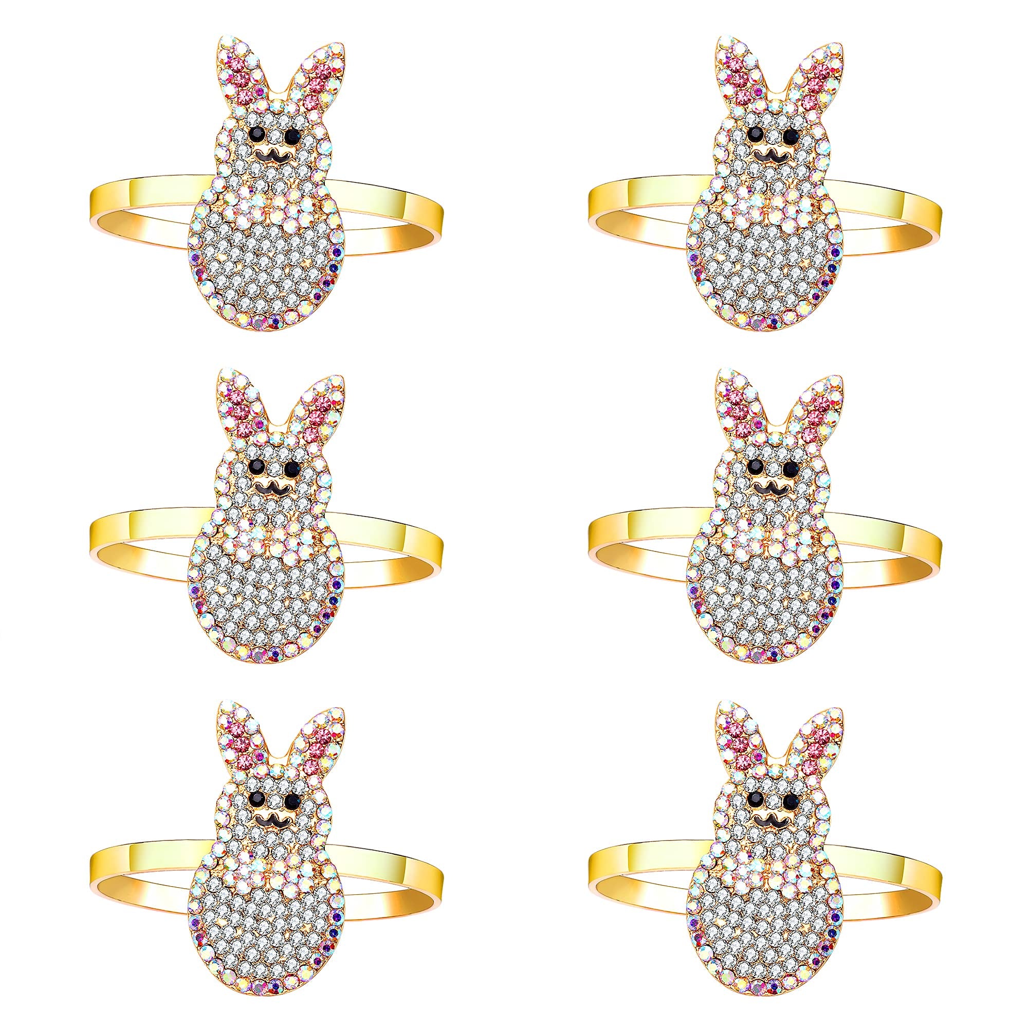 6Pcs Easter Napkin Rings Enamel Egg Bunny Napkin Holder Rings For Dinner Table Decor Cute Rabbit Metal Napkin Ring Set For Banqu