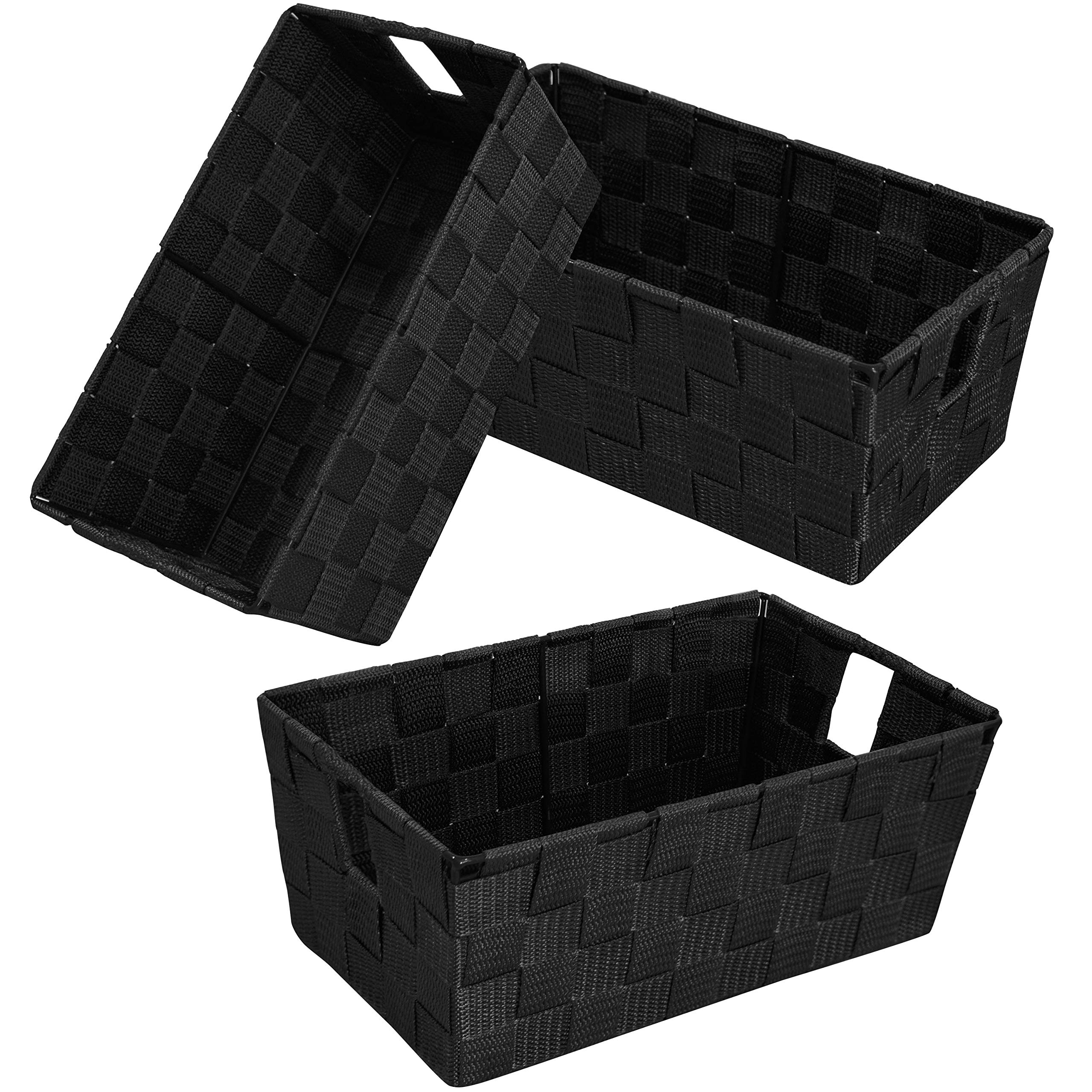 Homyfort Woven Black Storage Baskets Shelf Tote Boxes Container, Durable Storage Organizer Bins With Built-In Handles For Bedroo