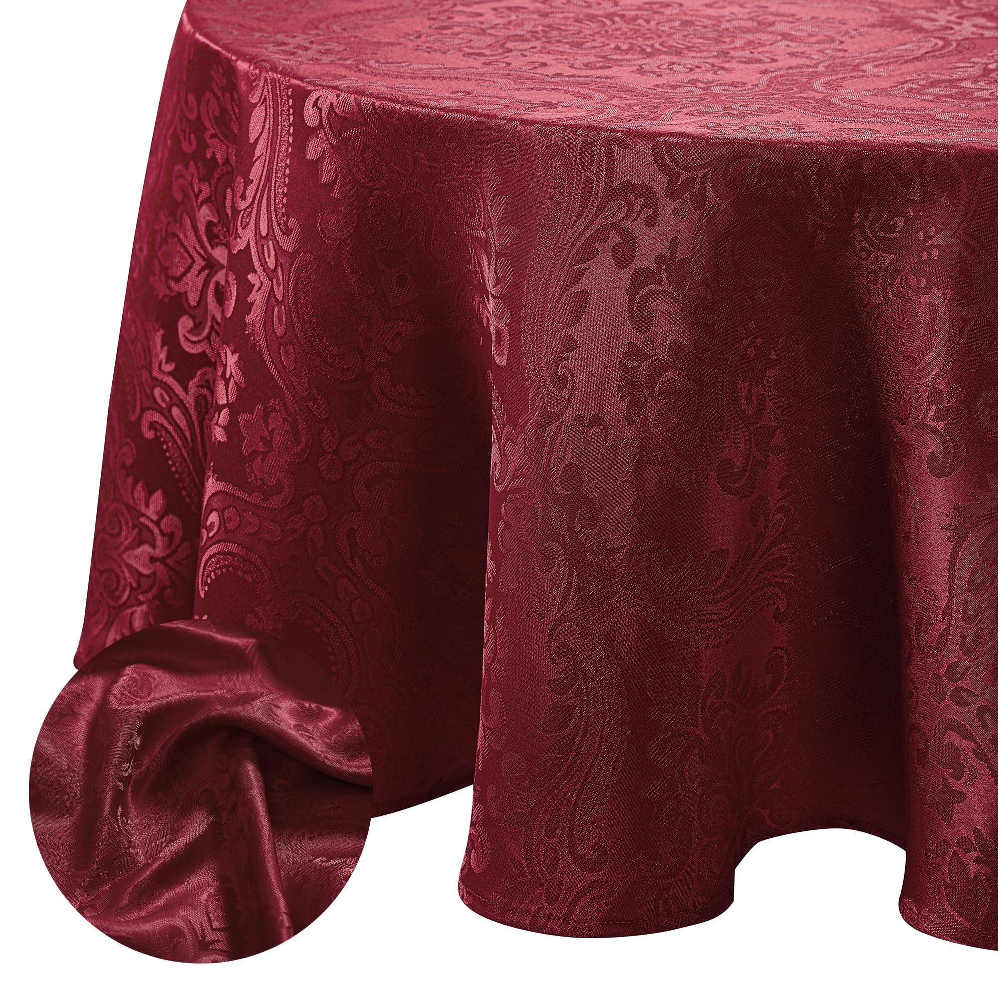 Elrene Home Fashions Caiden Elegance Damask Waterproof, Stain & Wrinkle Resistant Fabric Tablecloth, 70 Round, Cranberry