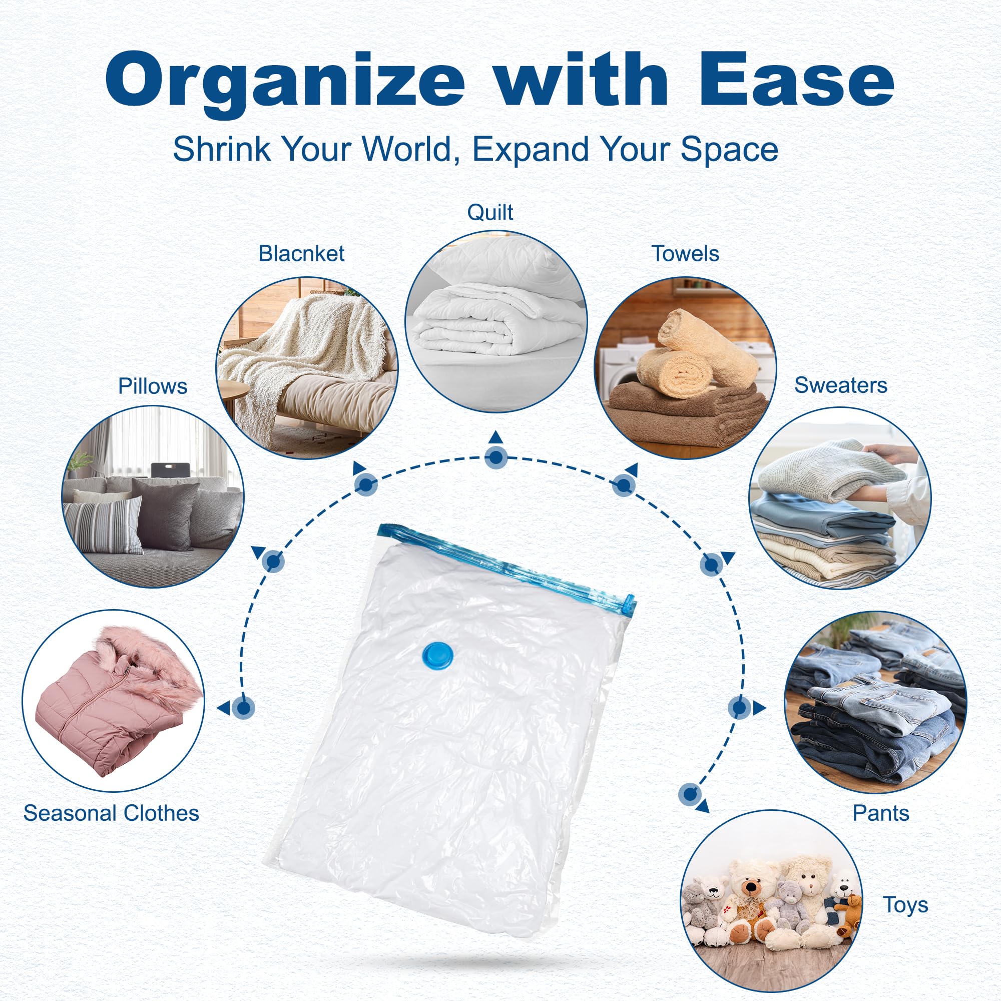 HOUSE DAY 30 Pack Vacuum Storage Bags with Electric Pump, 4 Sizes + 2 Roll-Up (5 Each), Space Saver Vacuum Seal Bags for Clothin