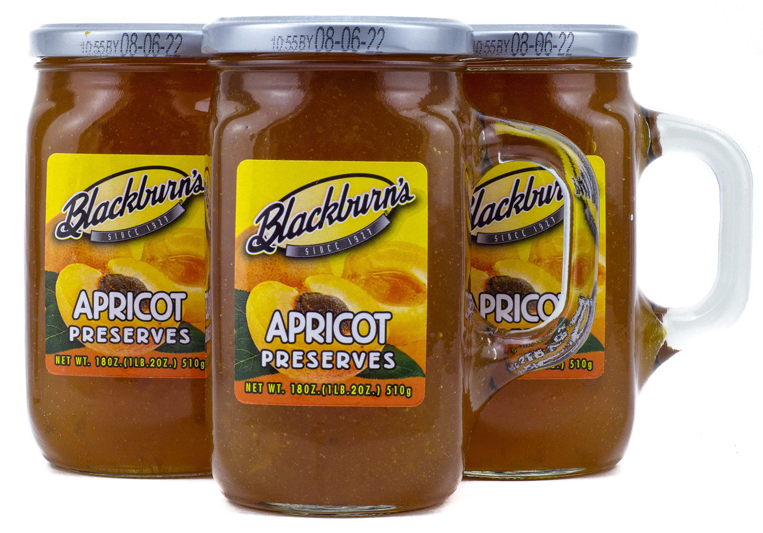 Blackburns Preserves & Jellys 18oz Reusable Handled Glass Mug Jar (Apricot Preserves)