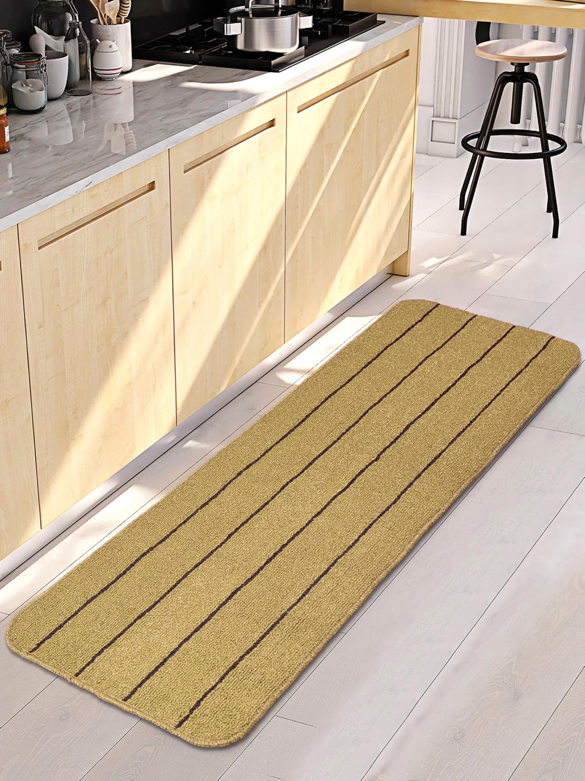 Saral Home Easy Living Polypropylene Striped Anti Skid Runner (Gold, 45X120 CM)