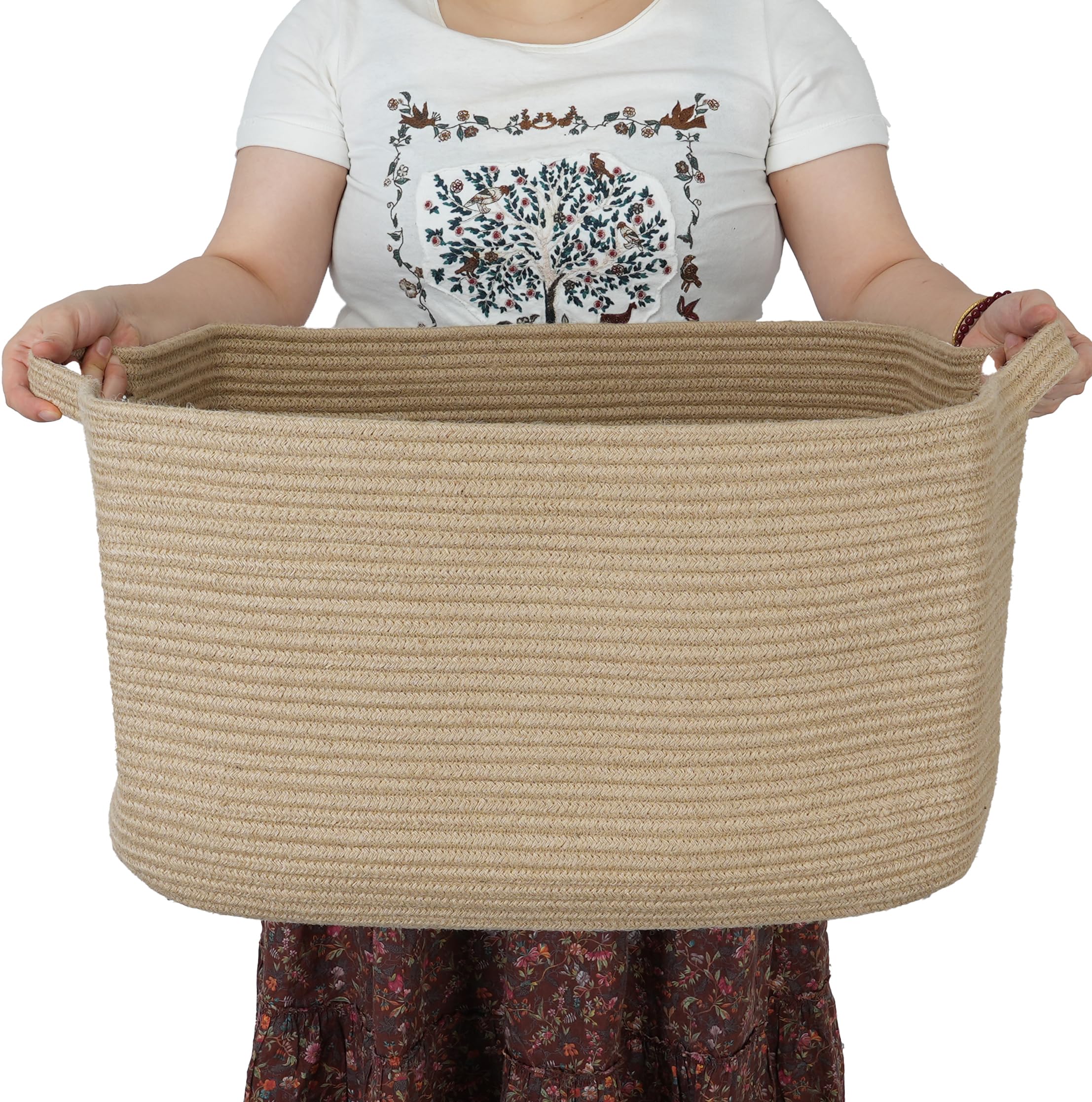 Xuanguo Large Rectangle Blankets Basket Living Room 22''X17''X12'' Woven Jute Rope Storage Basket For Nursery Toy Basket For Kid