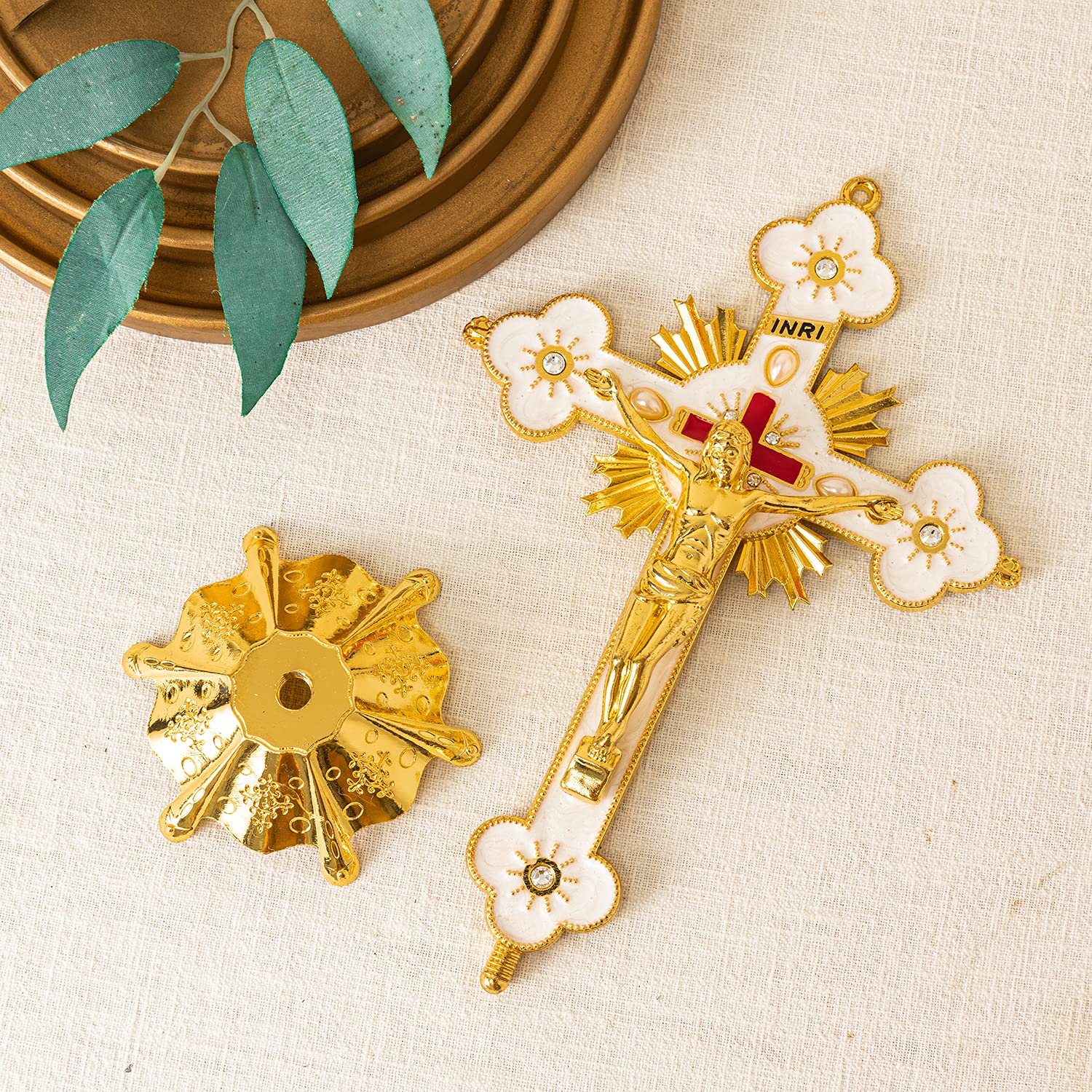 Calculs Metal Jesus Crucifix Table Cross - Catholic Table Cross With Stand For Christian Prayers Jerusalem Home Decor 8 Gold