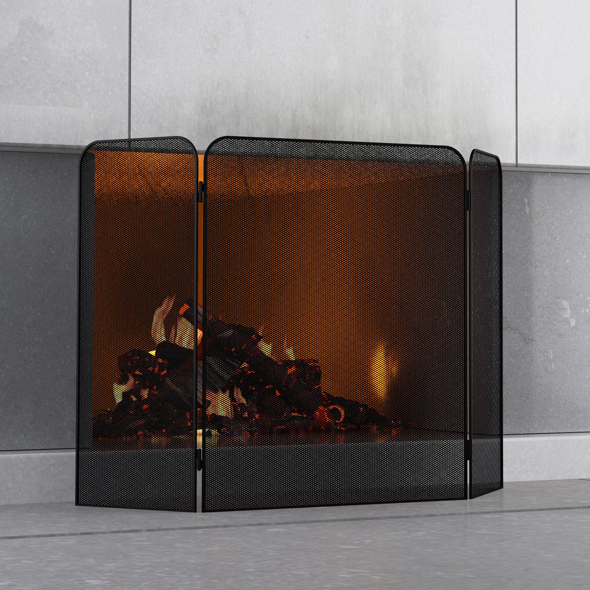 Fire Beauty 3-Panel Metal Fireplace Screen For Fireplace Fire Spark Guard Grate For Living Room Home Decor (32'' X 52'')