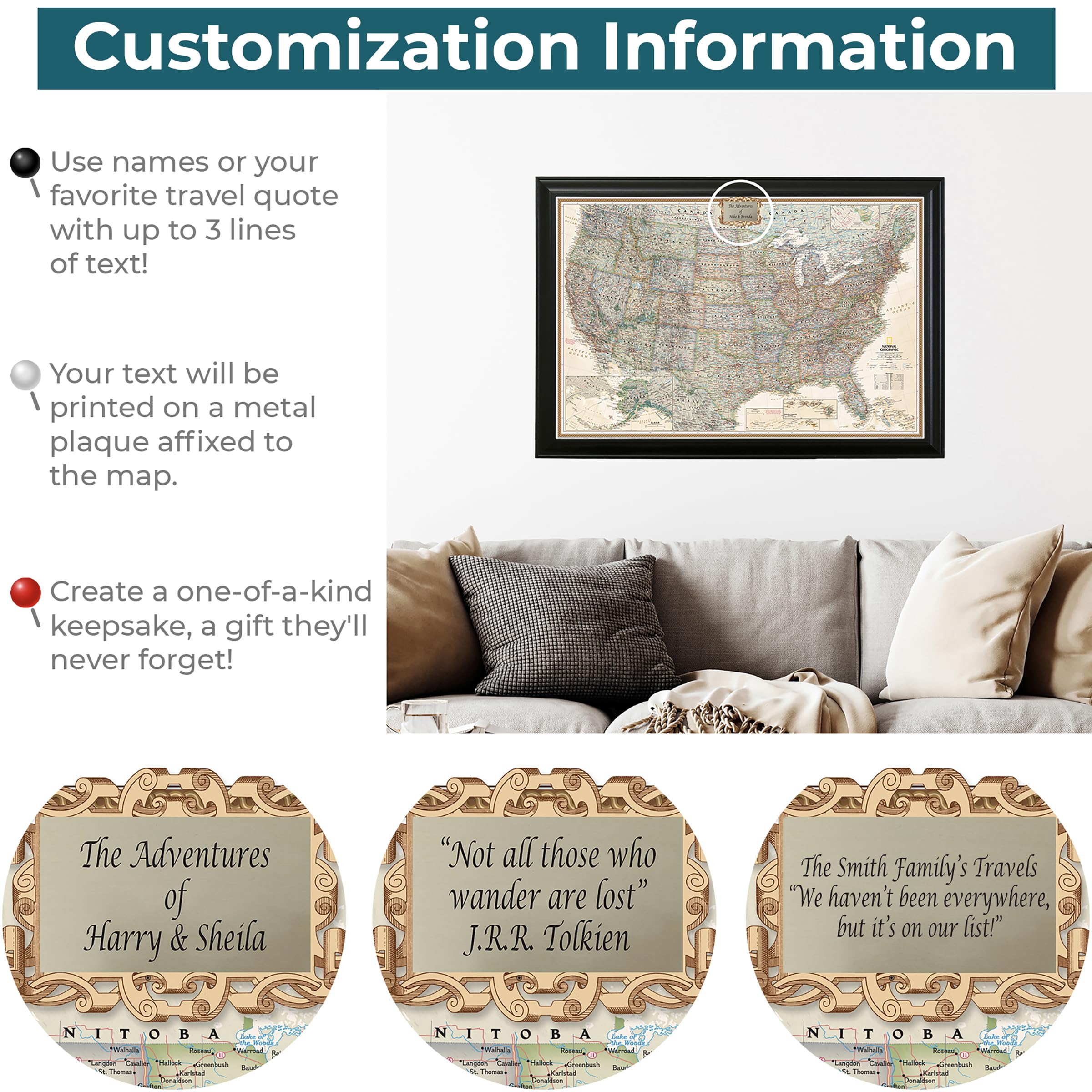 Push Pin Travel Maps Executive Us With Personalized Black Frame And Pins - 27.5 Inches X 39.5 Inches