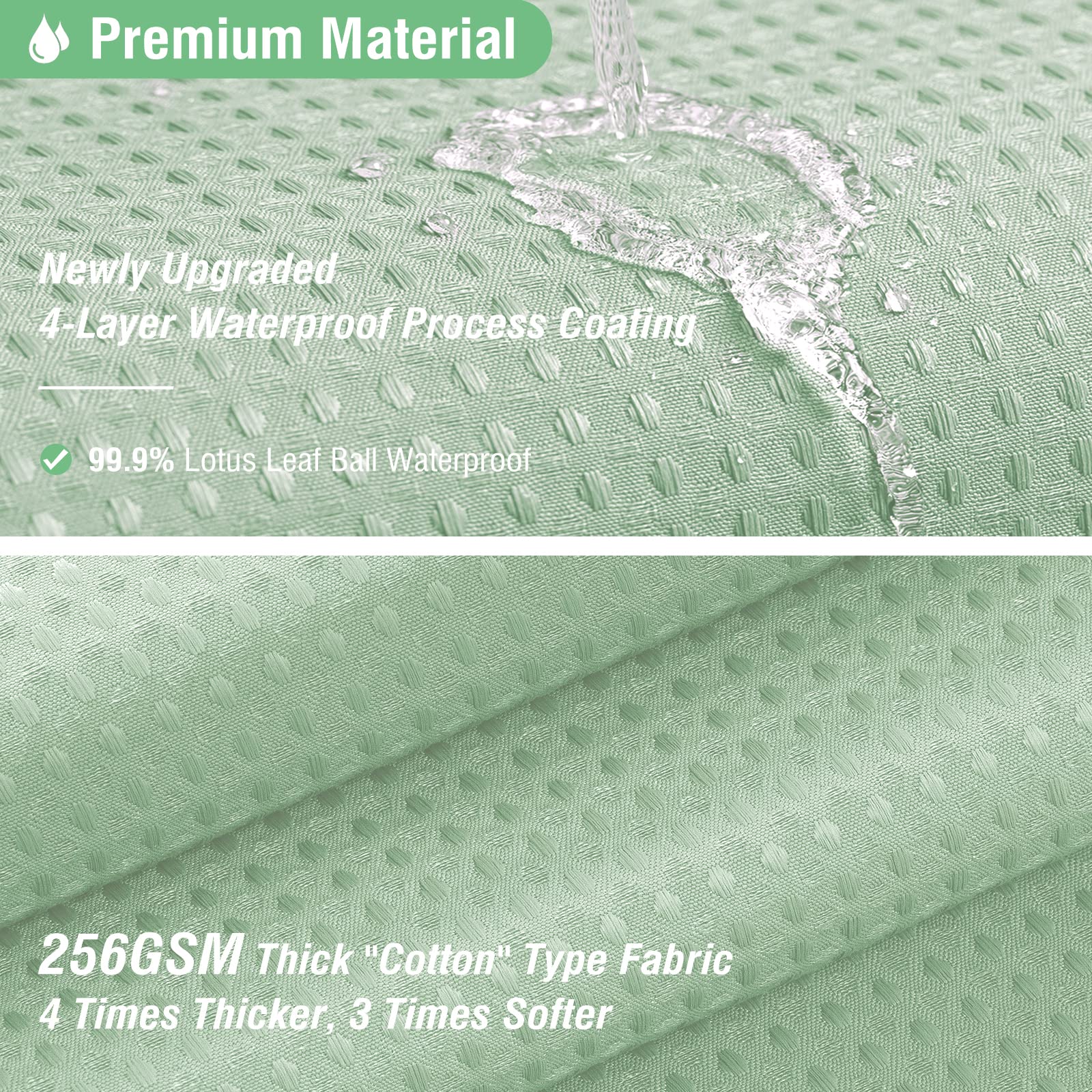 Dynamene Mint Green Fabric Shower Curtain - Waffle Weave Textured Heavy Duty Cloth Shower Curtains For Bathroom, 256Gsm Hotel Lu