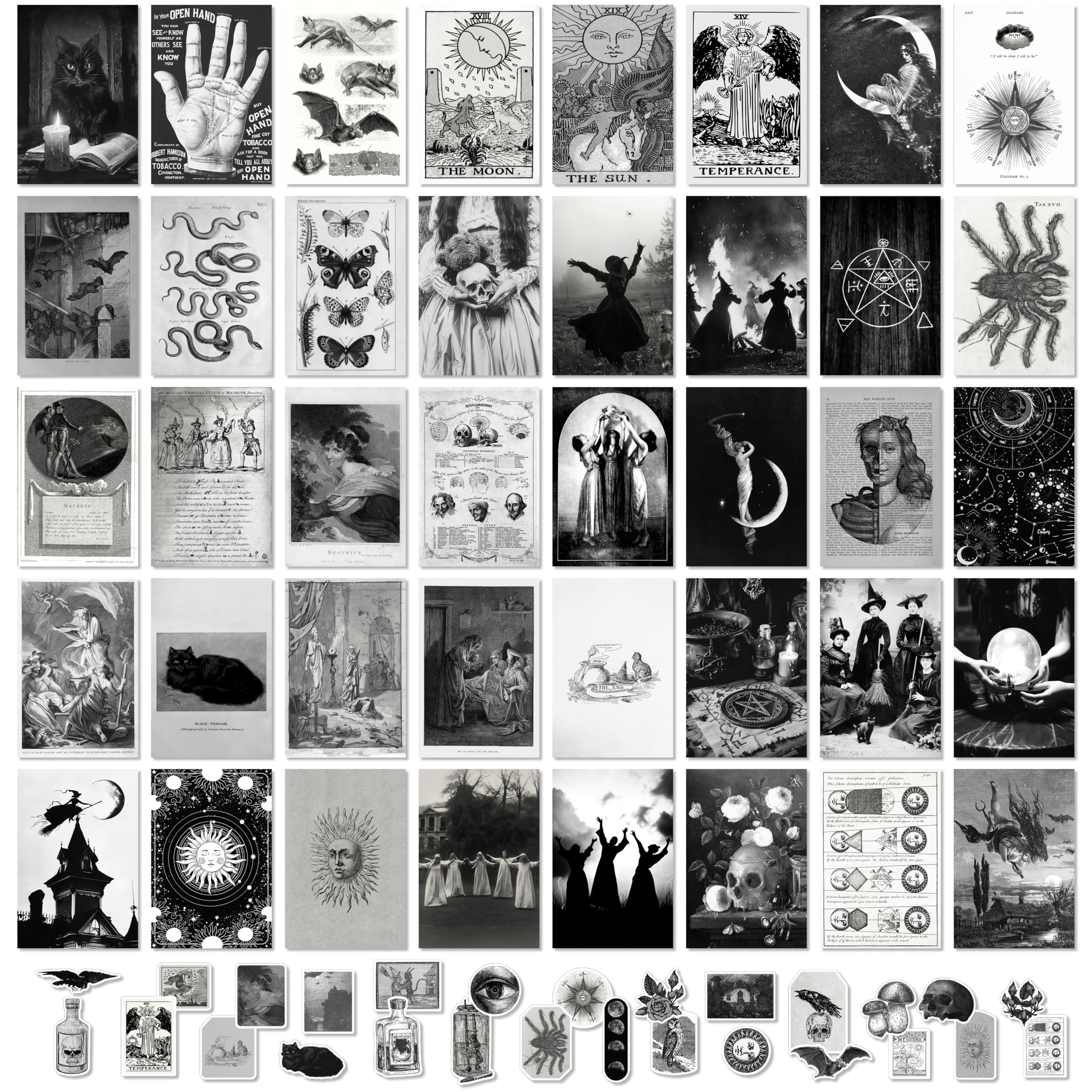 97 Decor Witchy Decor Aesthetic - 40 Pcs Gothic Wall Decor, Halloween Witch Wall Decor, Dark Witchy Art Prints, Goth Room Decor