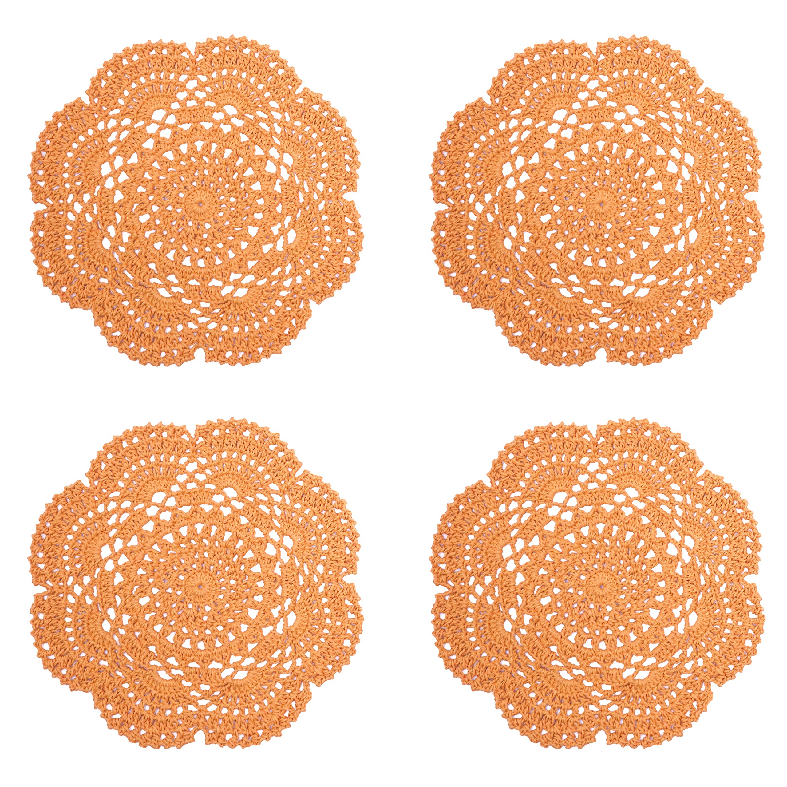 Phantomon 8 Inch Doilies Crochet Round Lace Doily Handmade Placemats 100% Cotton Crocheted Coasters, Pack Of 4 (Yellow)