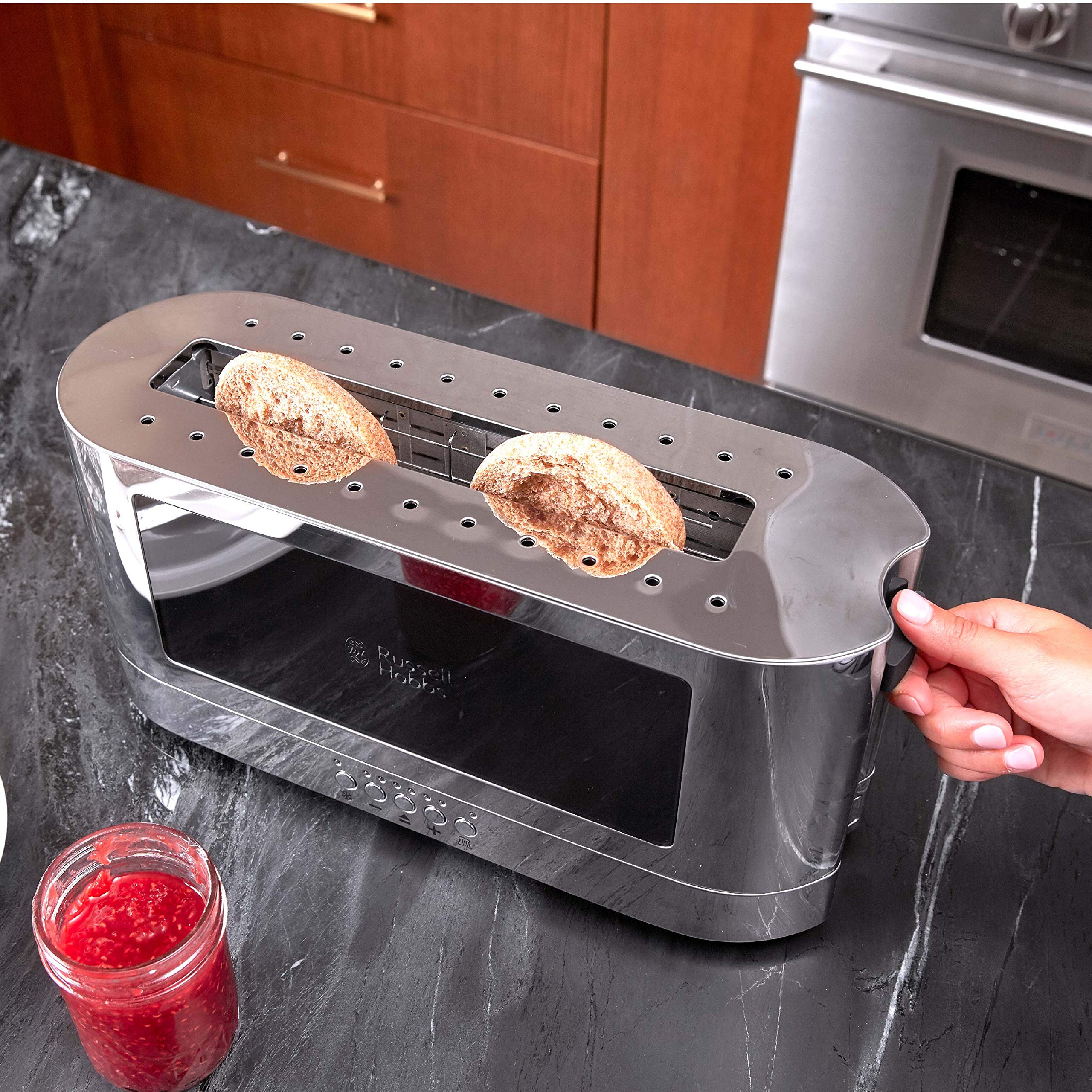 Russell Hobbs 2-Slice Glass Accent Long Toaster, Black & Stainless Steel, Trl9300Bkr