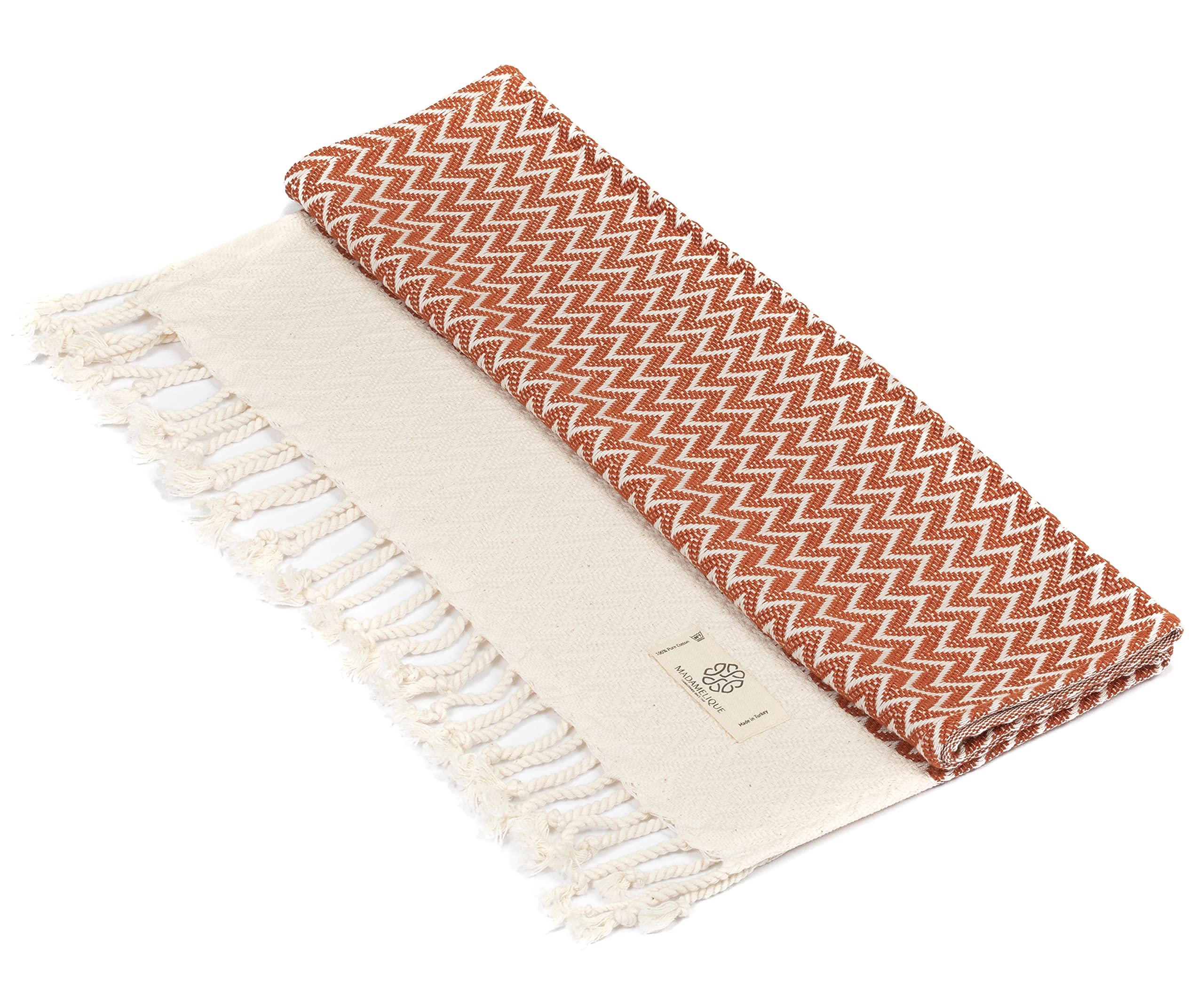 Madamelique Exclusive Hand Towels Set of 2-18 x 40 Inches - Decorative Bathroom Peshtemal Towel for Hand  Face  Hair  Yoga  Tea  Dishcloth  Kitchen and Bath - 100% Pure Cotton (Terracotta)