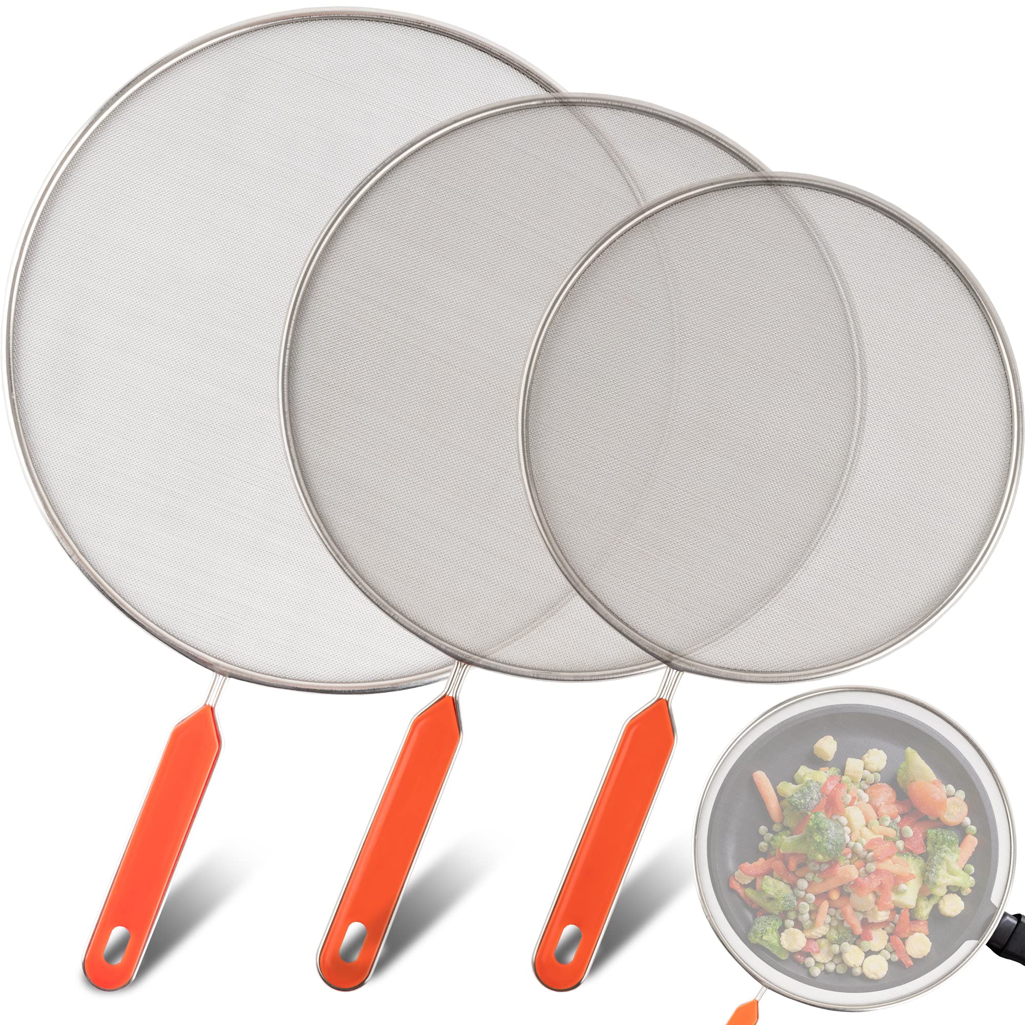 Roe & Moe Splatter Screens - Stainless Steel Splatter Screens For Frying Pan With Insulated Handles - Grease Splatter Guards For