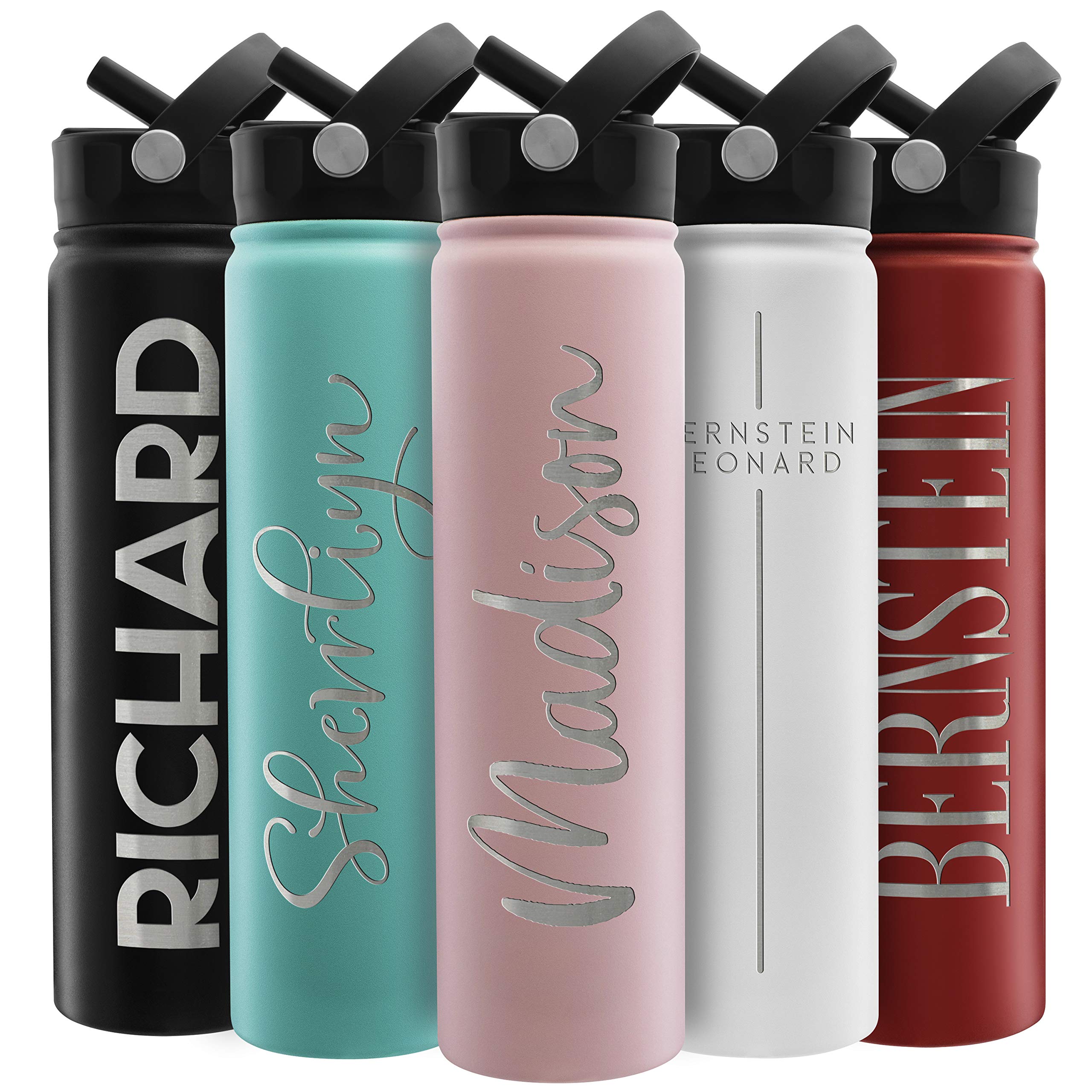 Amazing Items Personalized Water Bottle W/Straw & Lid, 24 Oz - Pink | Custom Stainless Steel Sports Water Bottle W/Name And Text