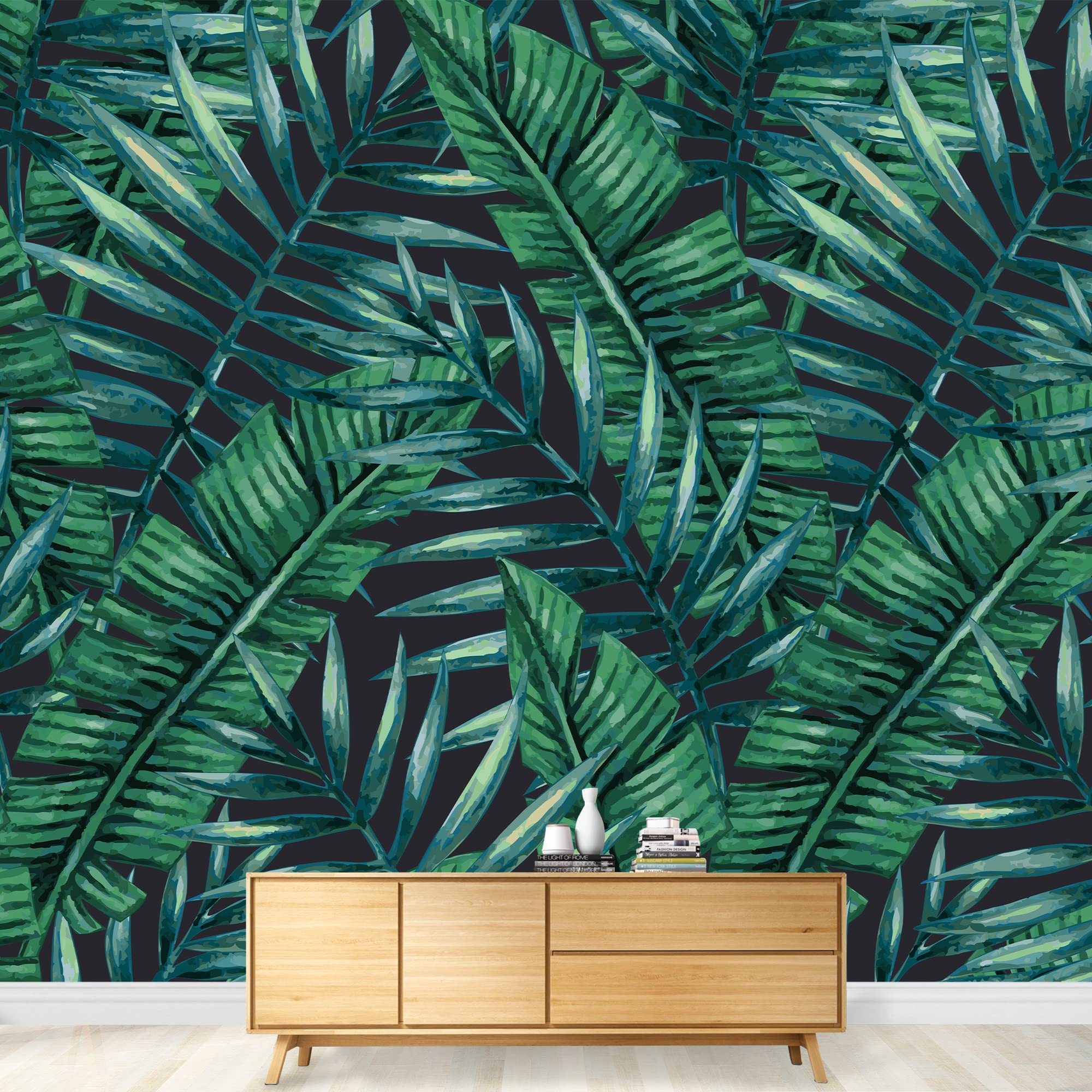 Wall26 - Watercolor Tropical Palm Leaves Seamless Pattern. Vector Illustration. - Removable Wall Mural | Self-Adhesive Large Wal