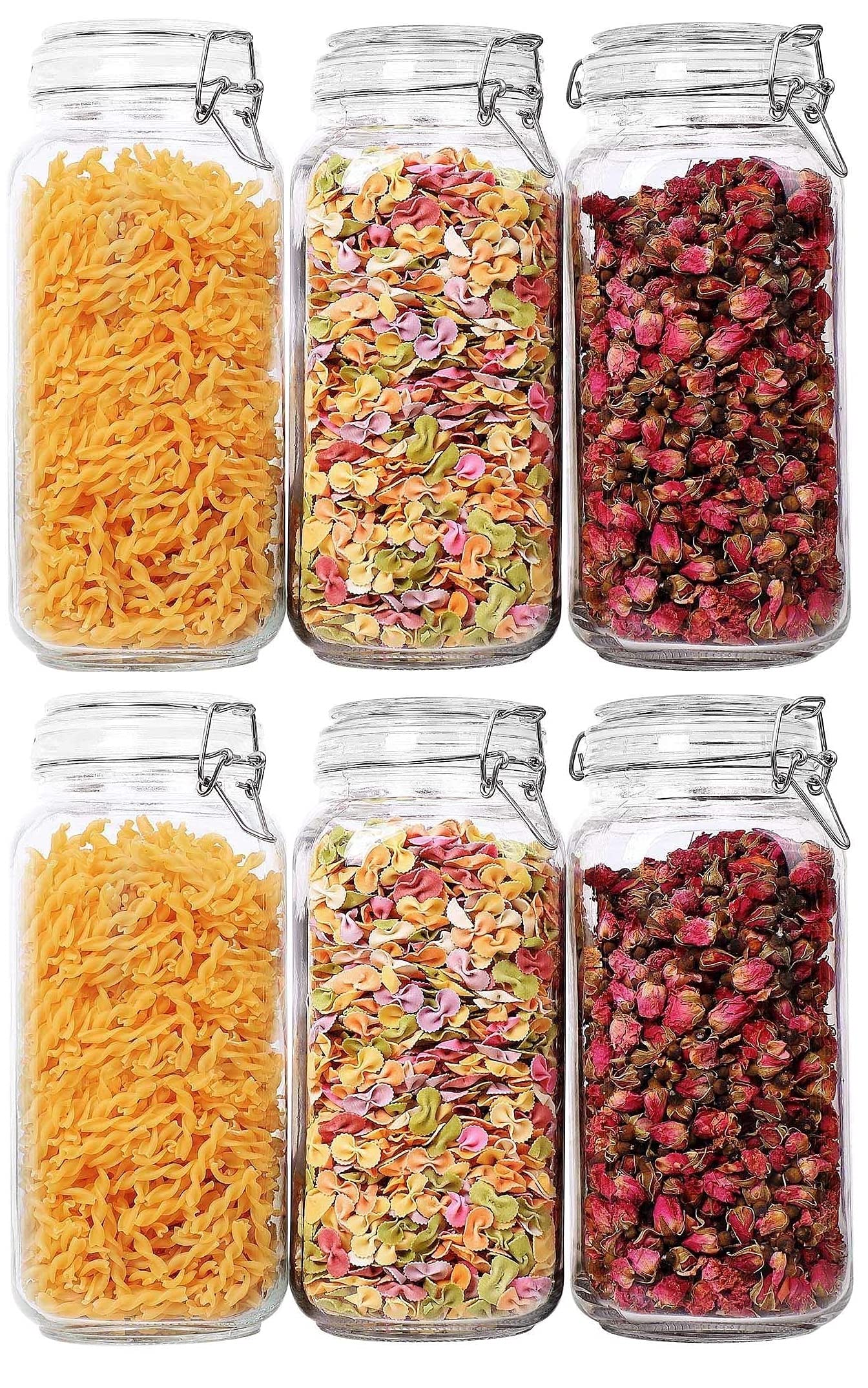 Ash & Roh  Clear Glass Jar And Container With Air Tight Lid Storage Of Spices And Dry Fruit (1500 Ml Square, 6)