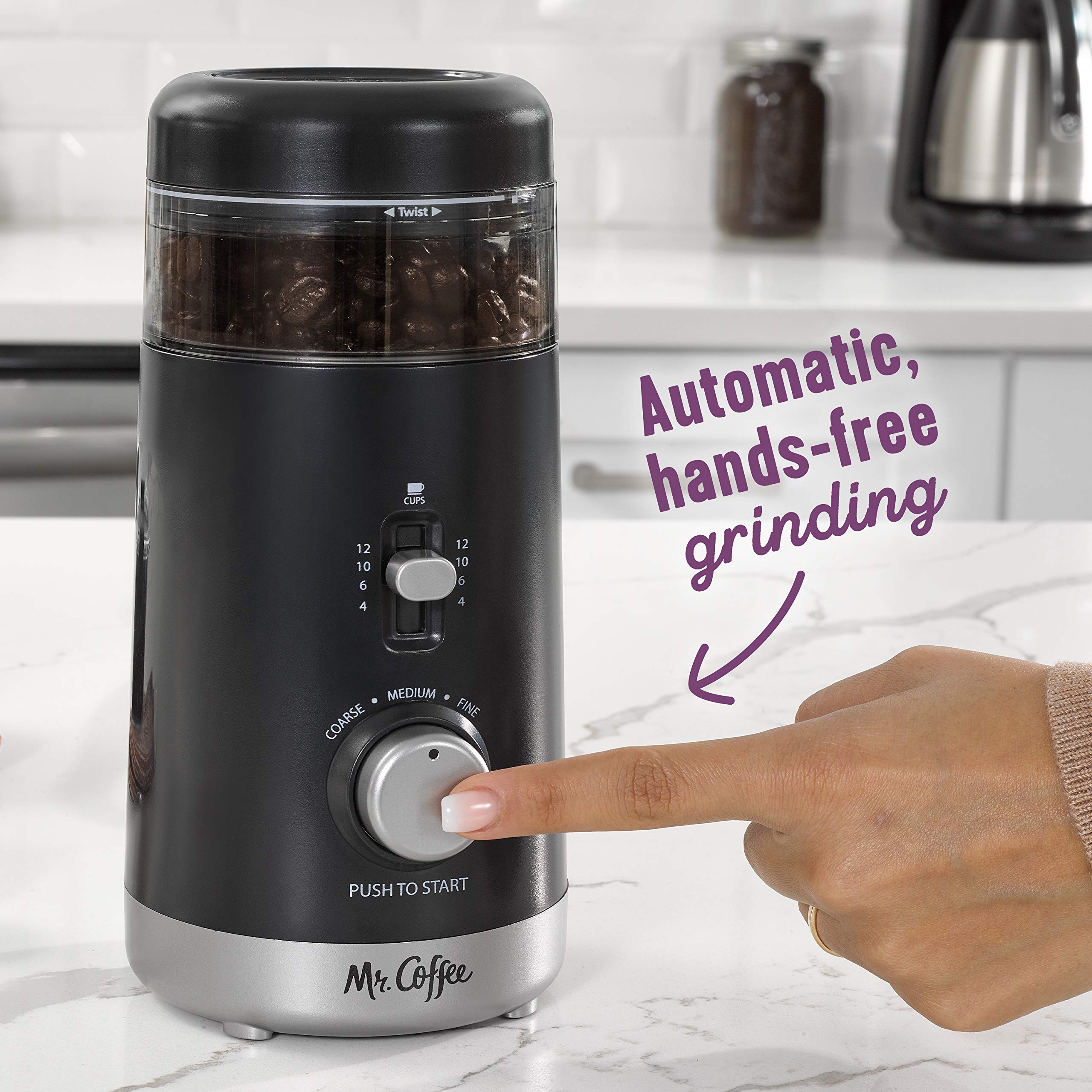 Mr. Coffee Automatic Coffee Grinder With 5 Presets, 12 Cup Capacity, Black - Ideal For Home Use And Espresso Lovers