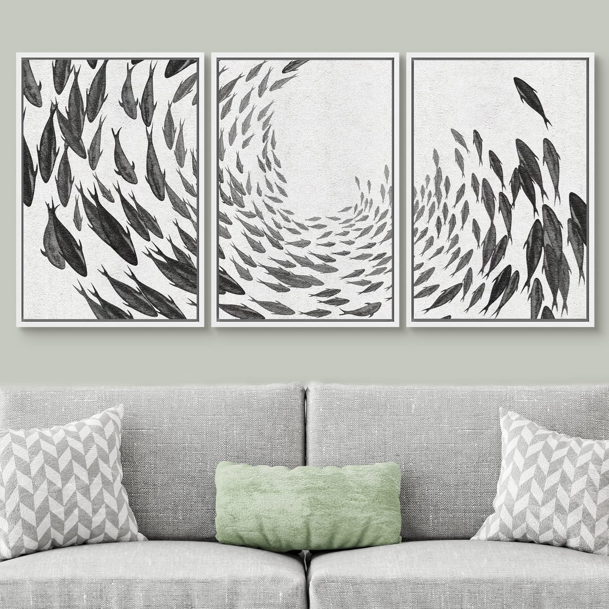 Signwin Framed Canvas Print Wall Art Green Transparent Mountain Range Nature Wilderness Illustrations Modern Art Rustic Scenic R