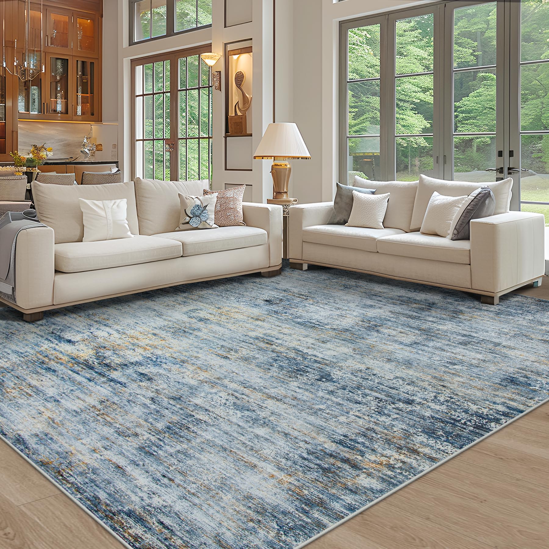 Area Rugs 8x10 Living Room Rugs: Large Modern Abstract Washable Rug with Non-Slip Backing, Thin Carpet for Dining Room Table Bed