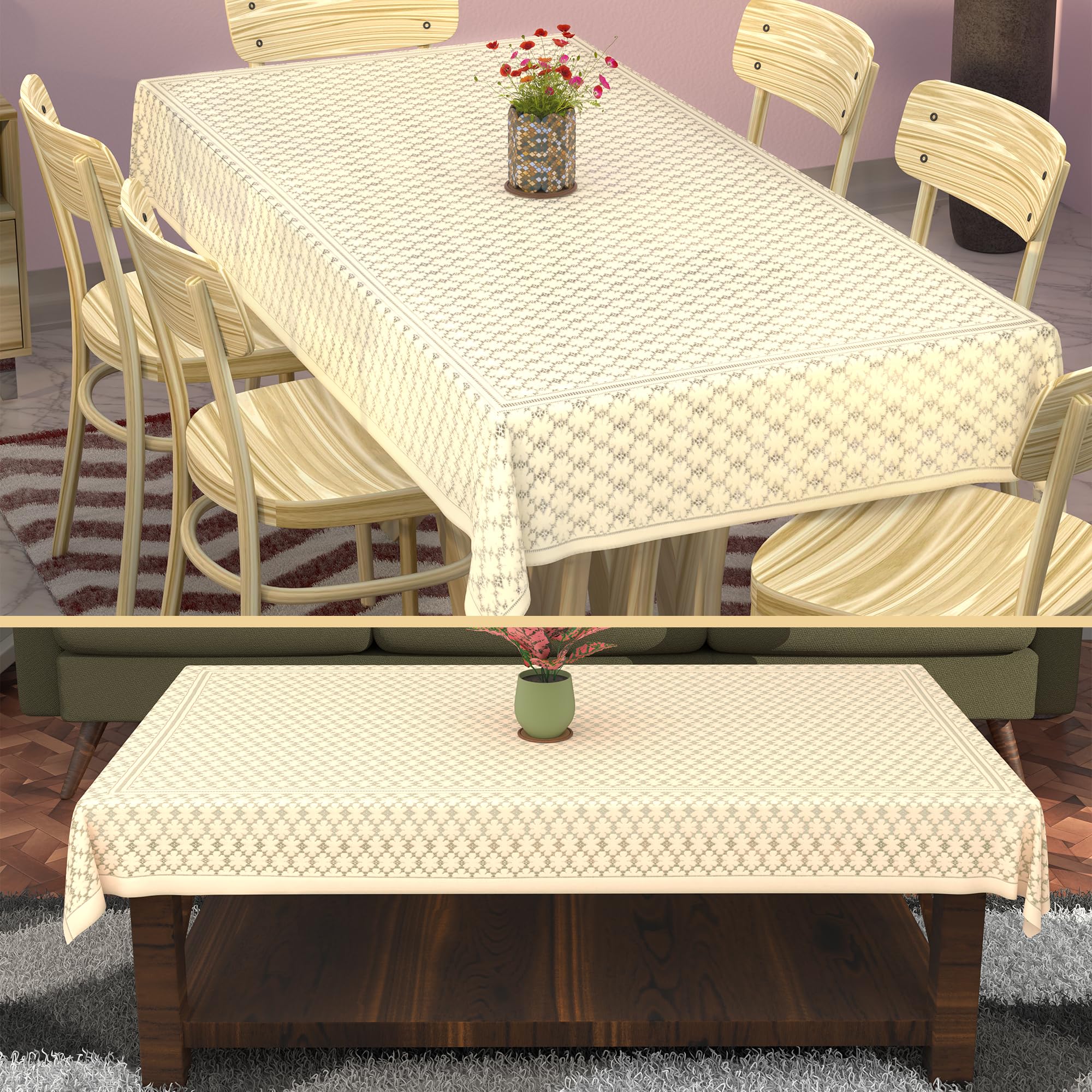 Urbane Home Center & Dining Table Cover Set | Teapoy, Computer & Office Dining & Center Table Cloth/Sheet | Black Bird Net Desig