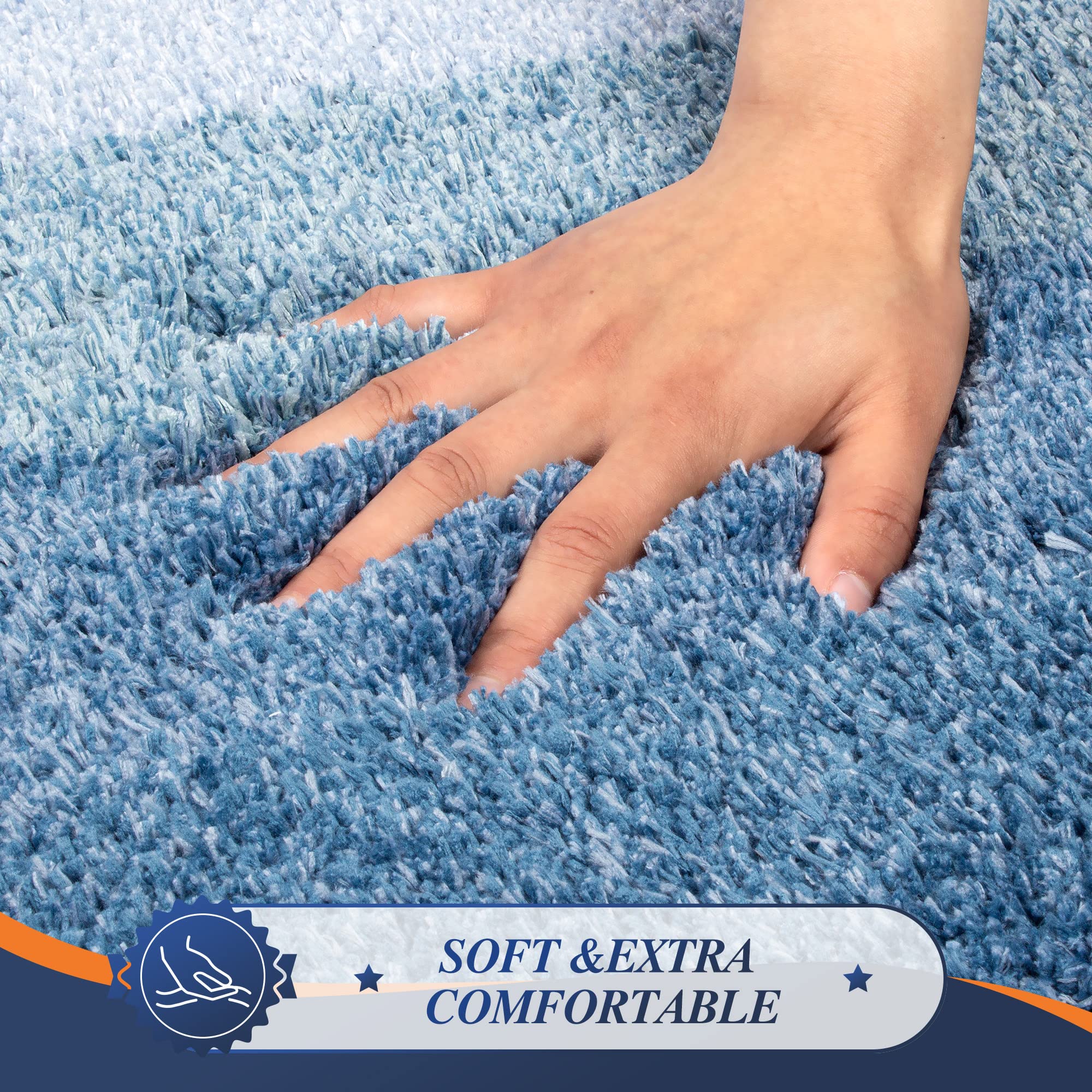 Walensee Bathroom Contour Rug (20 X 24, Ombre Blue) Bath Mat For Bathroom Non Slip Water Absorbent Soft Microfiber Shaggy Bathro