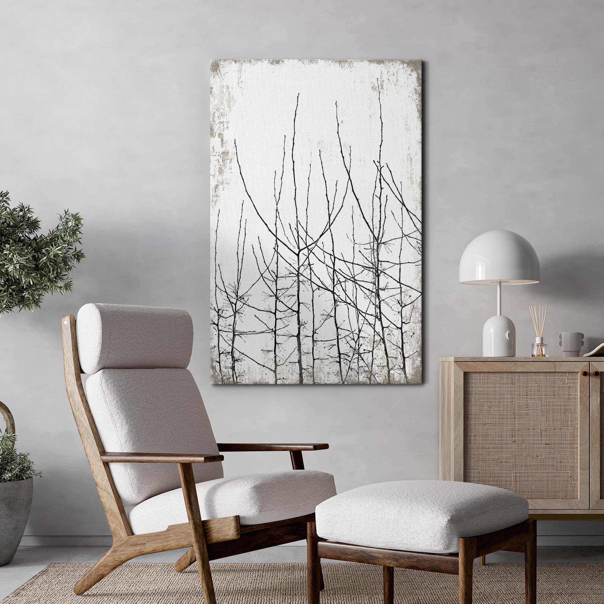 Wall26 Canvas Print Wall Art Black & White Forest Trees With Grunge Background Floral Nature Illustrations Modern Art Rustic Dra