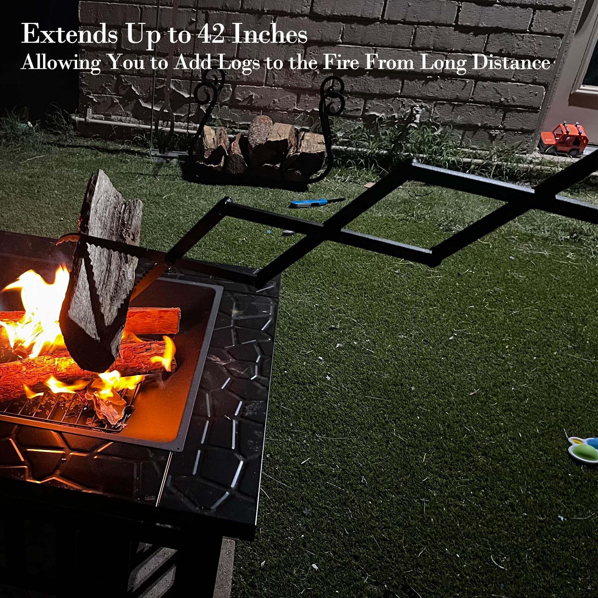 Heavy Duty Fire Tongs, 42In Accordion Style Firewood Tongs Log Grabber For Fire Pit, Fireplace Campfire Bonfire, Wrought Rustpro