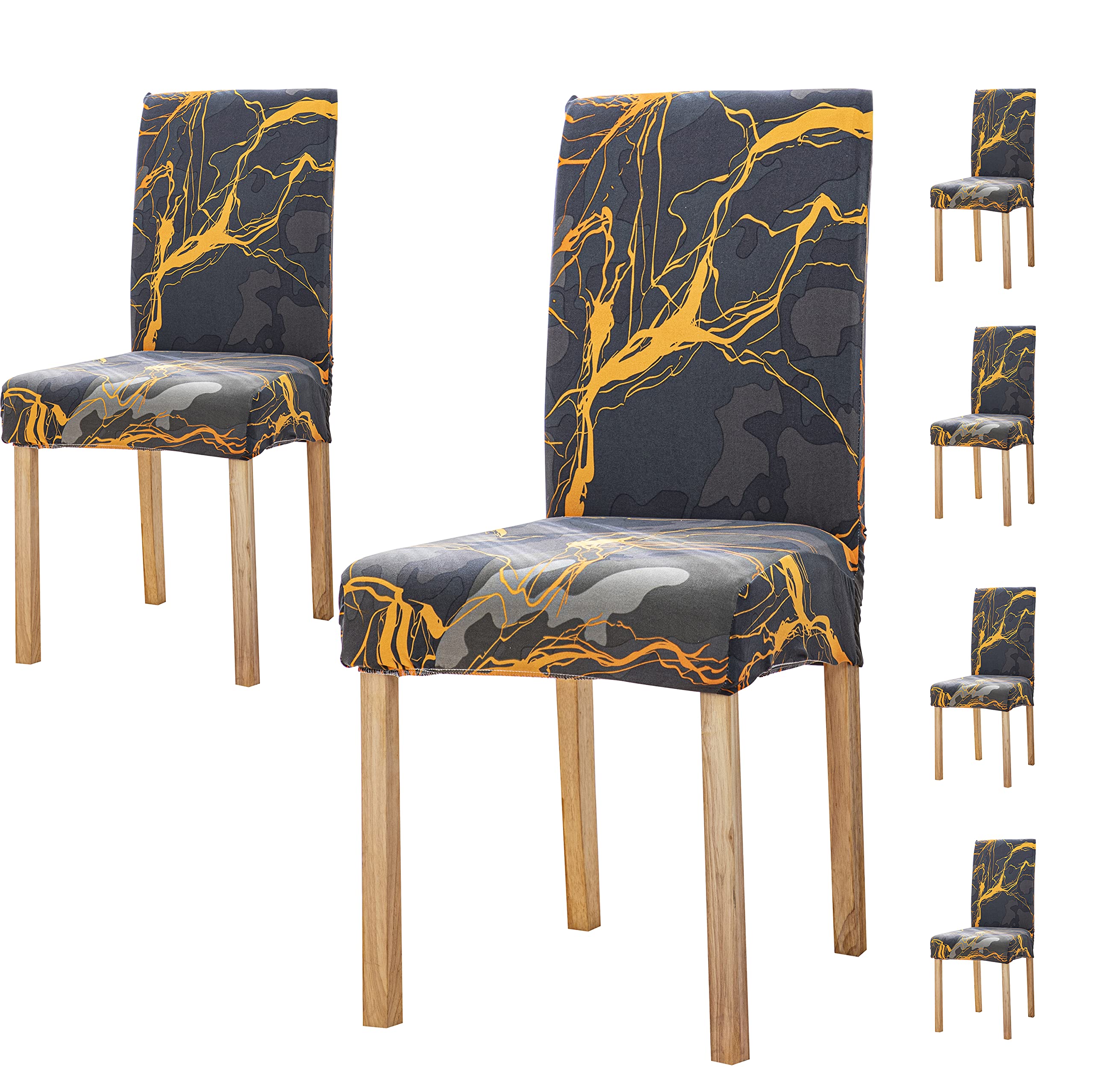 House Of Quirk Elastic Chair Cover Stretch Removable Washable Short Dining Chair Cover Protector Seat Slipcover (Pack 6, Dark Su