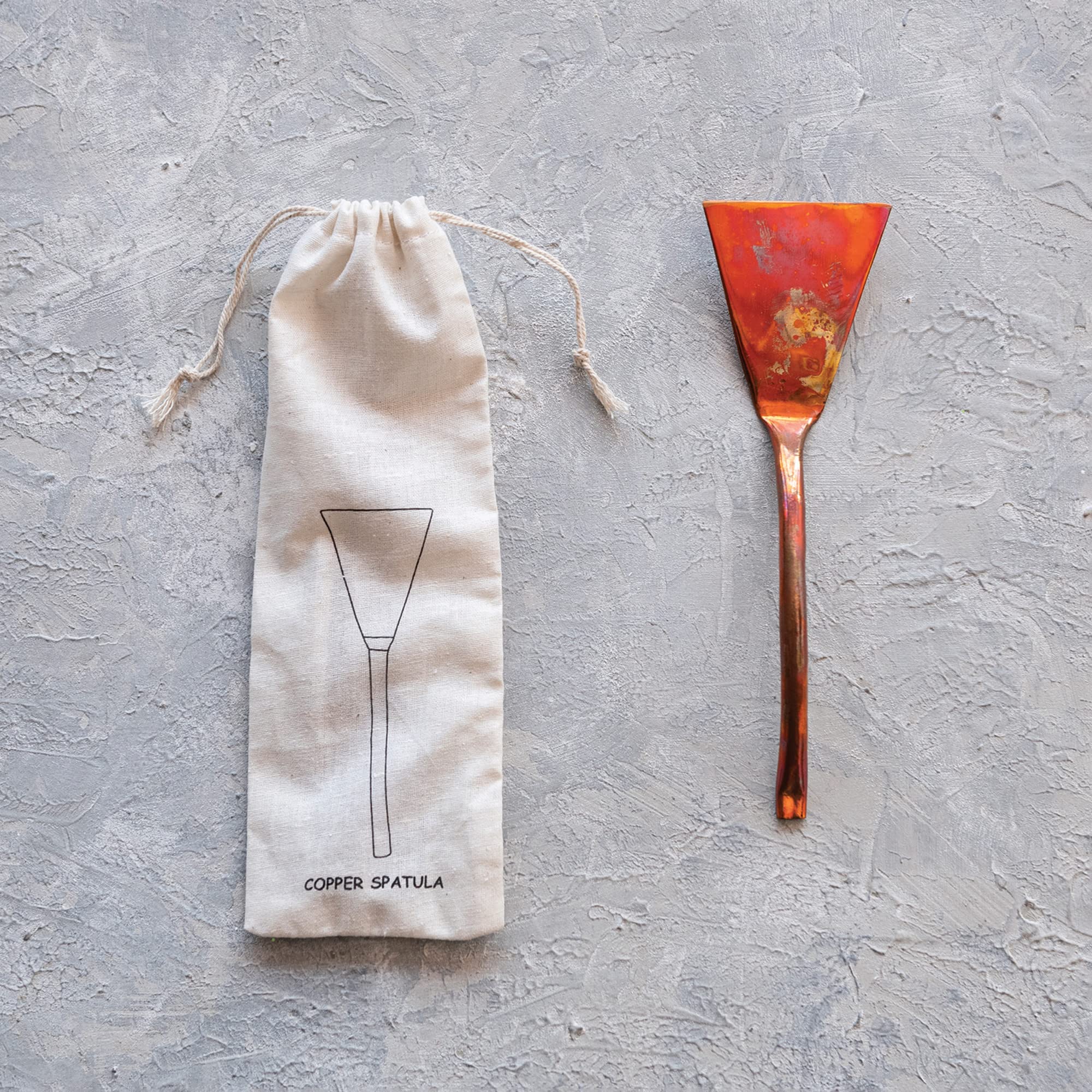 Creative Co-Op Modern Copper Drawstring Bag, Burnt Finish Cake Server