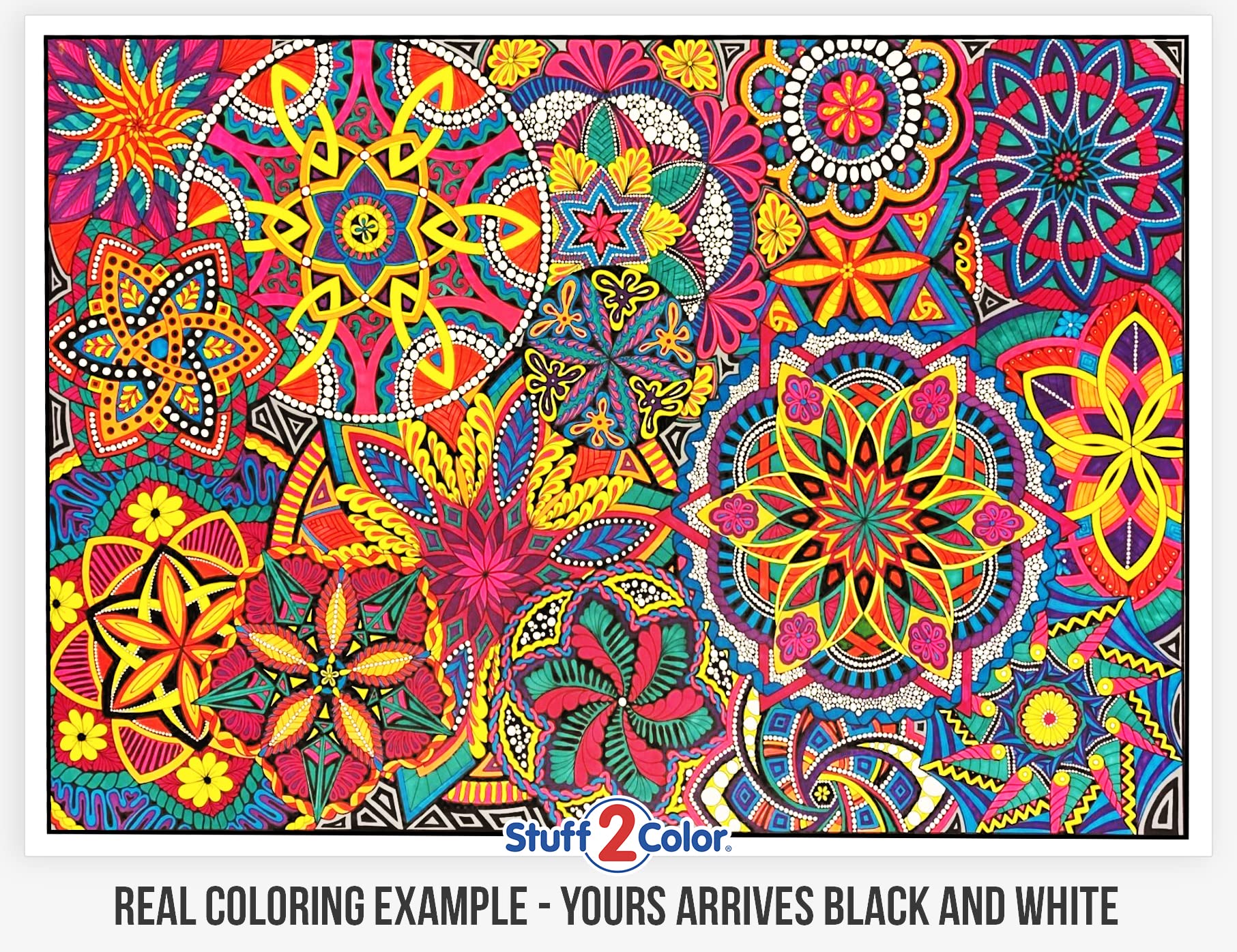 Stuff2Color Giant Coloring Poster Mandala Madness For Kids And Adults - Great For Family Time, Girls, Boys, Arts And Crafts, Adu