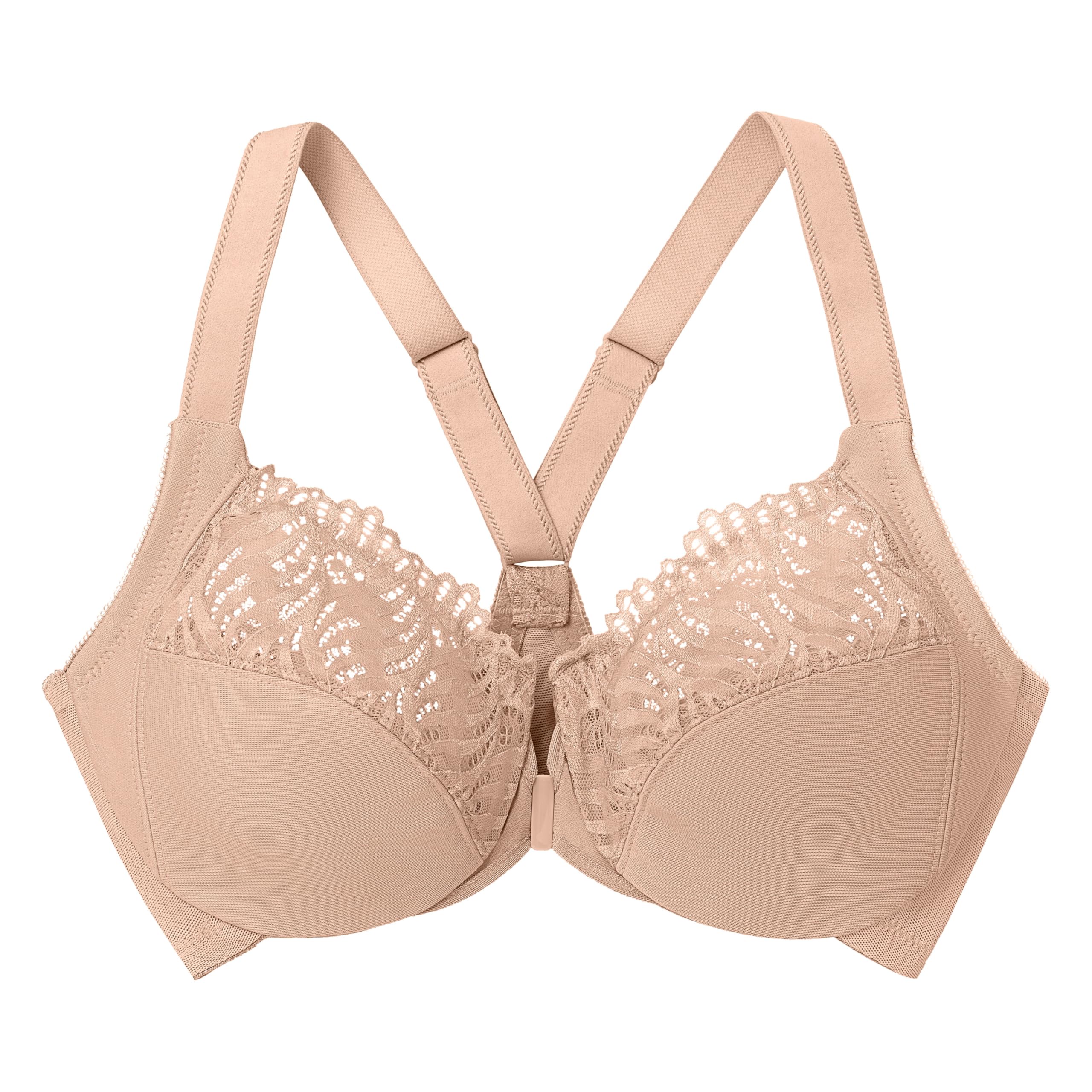 Glamorise Full Figure Plus Size Front-Closure T-Back Wonderwire Bra Underwire 1246 Cafa