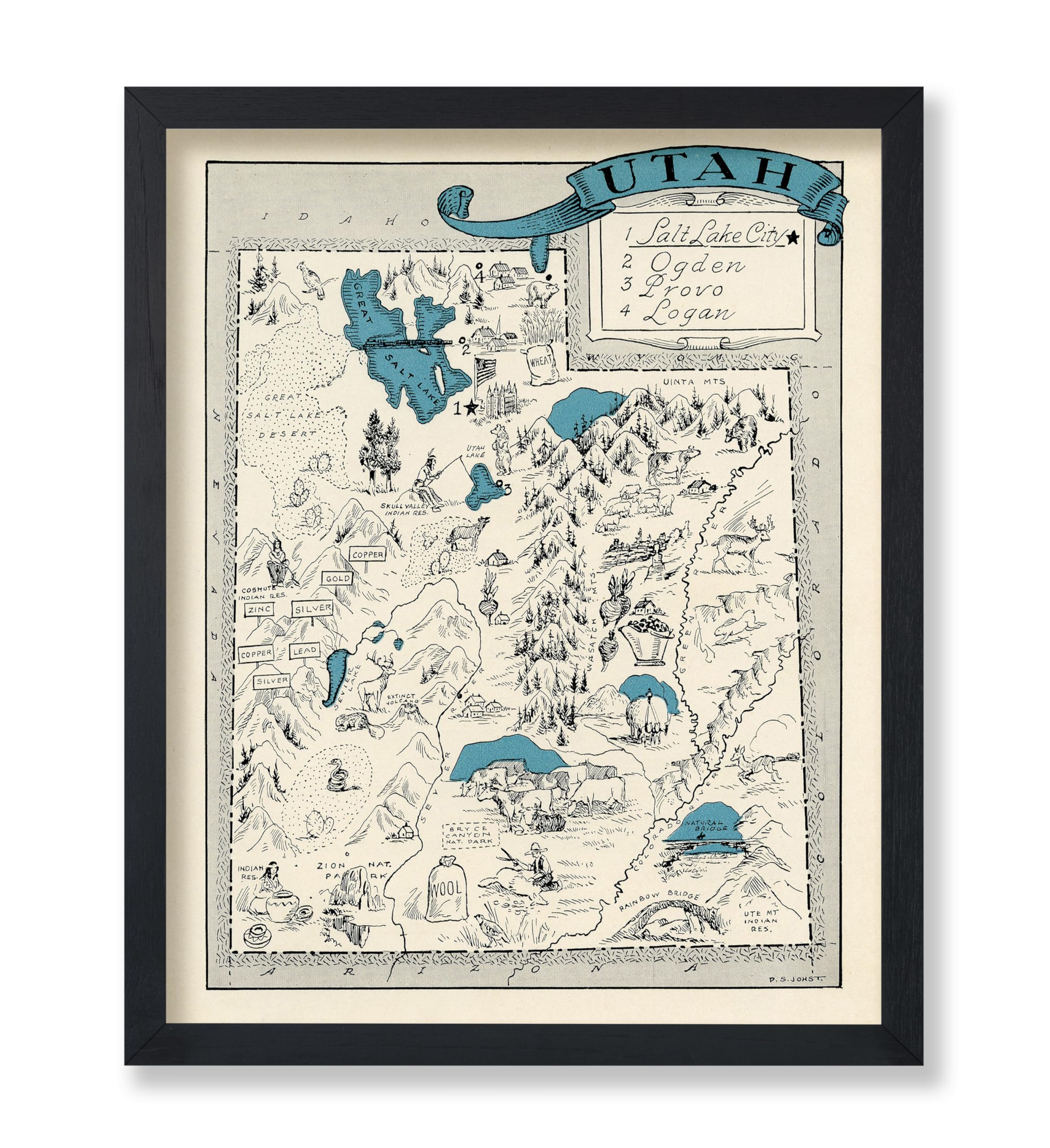Poster Master Vintage Map Poster - Retro Utah Map Print - Utah State Map Art - Gift For Teacher, Student, Travel Lover - Wall De