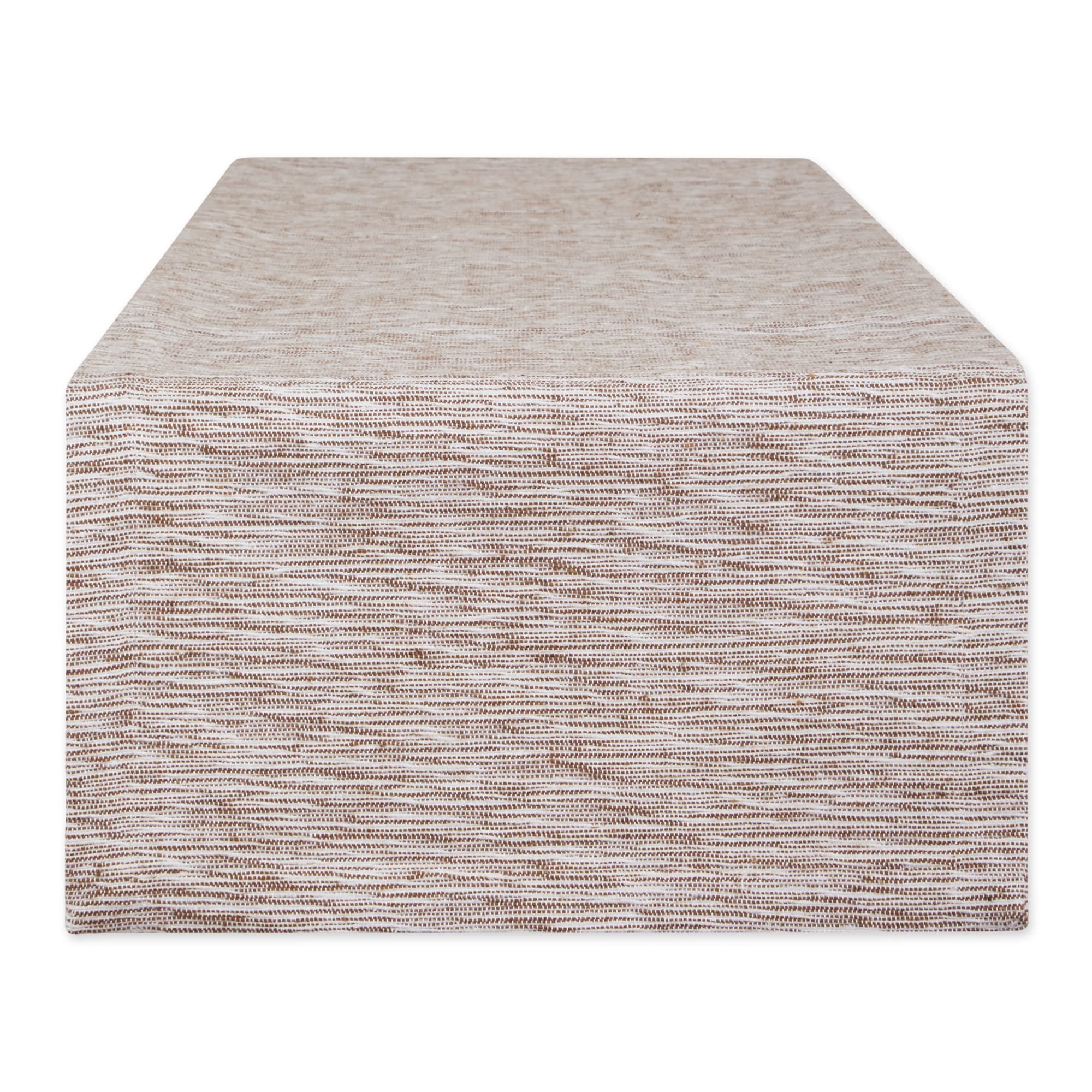 LEATHER BROWN AND OFF-WHITE TONAL RECYCLED COTTON SLUBBY RIB TABLE RUNNER 14x108