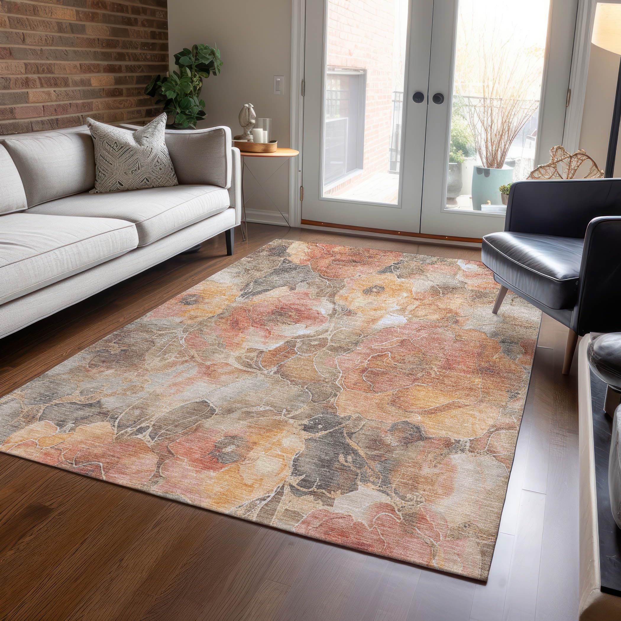 Machine Washable Indoor/Outdoor Chantille Peach 3 x 5 Rug