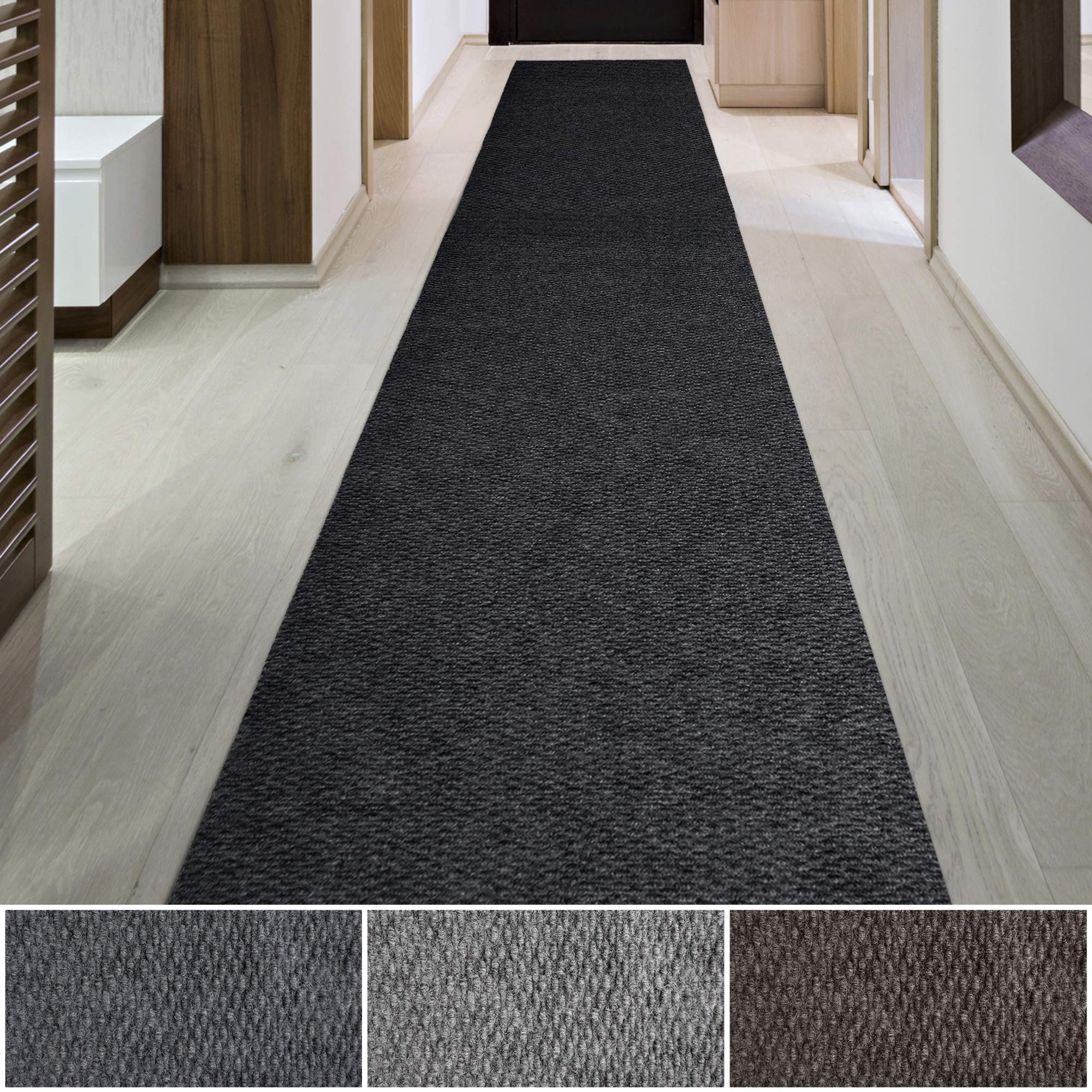 iCustomRug Spartan Weather Warrior Heavy Duty Indoor/Outdoor Utility Textured Runner, Non-Slip Rubber Backing 4 x 74 Black