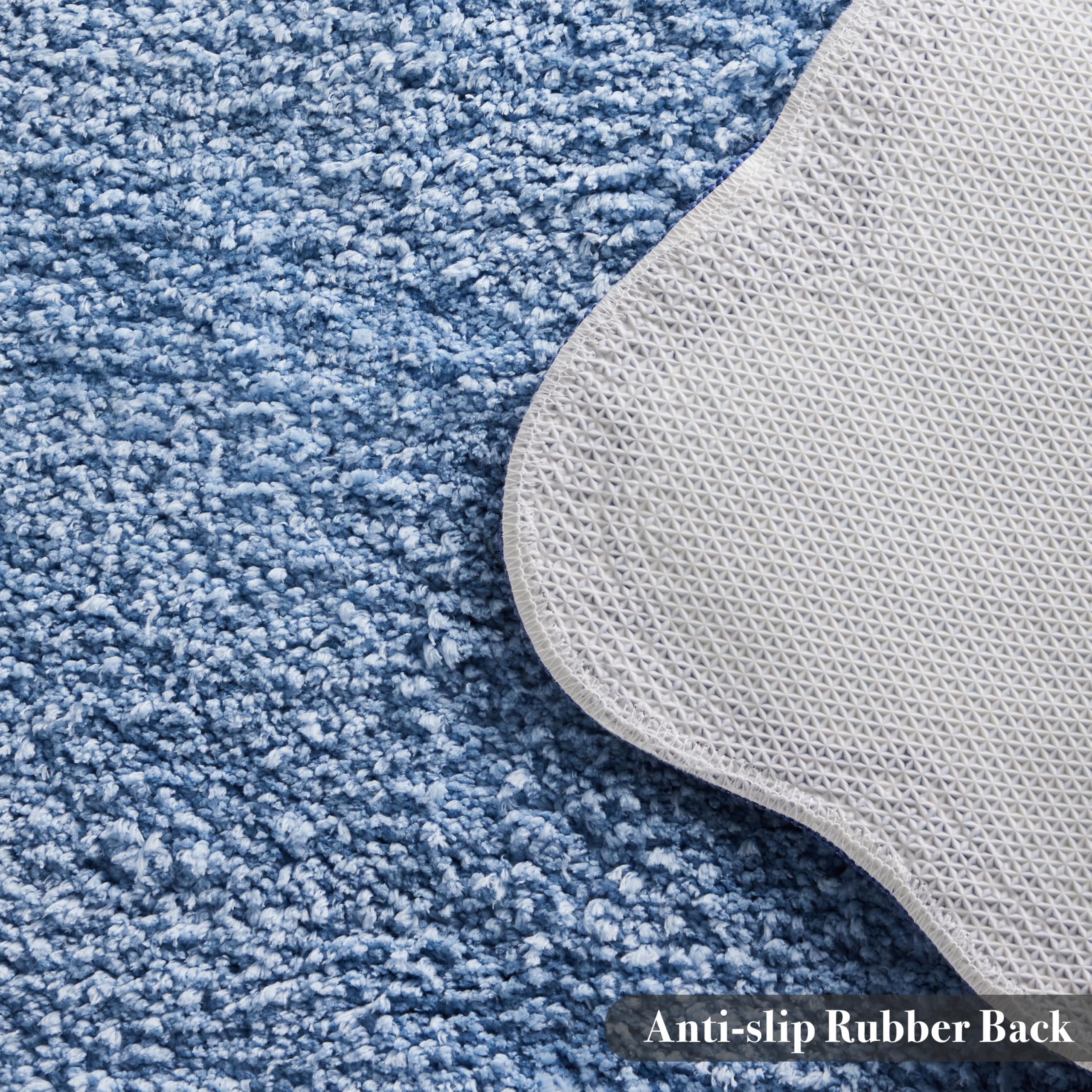 Ohocut Luxury Microfiber Bathroom Rugs, Navy Scalloped Piping Blue Bath Rug Cute Aesthetic Coastal Nautical Bath Mat For Bathroo