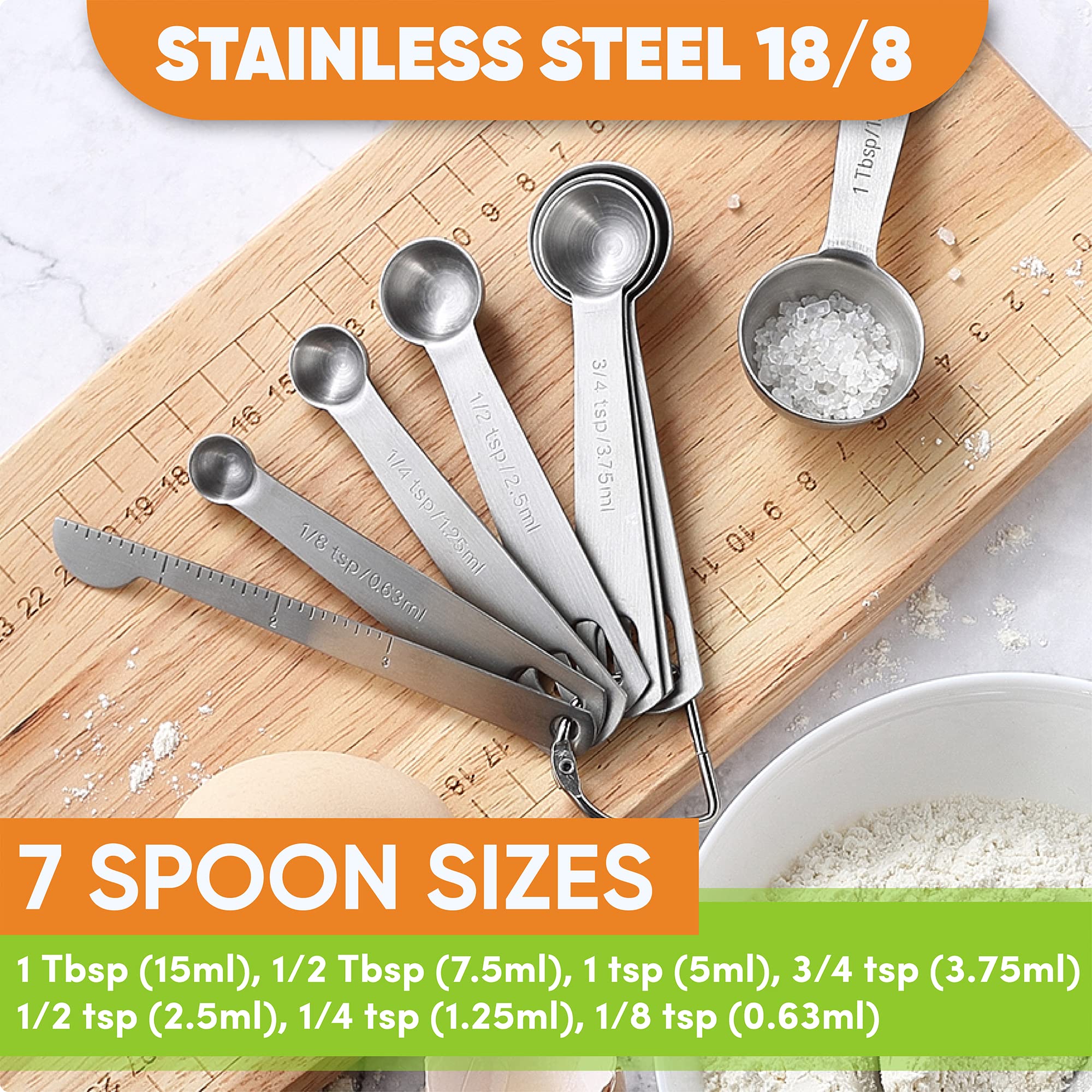 Spring Chef Stainless Steel Measuring Cups & Spoons Set of 15 - Professional Grade for Dry & Liquid Ingredients - 304 Stainless Steel