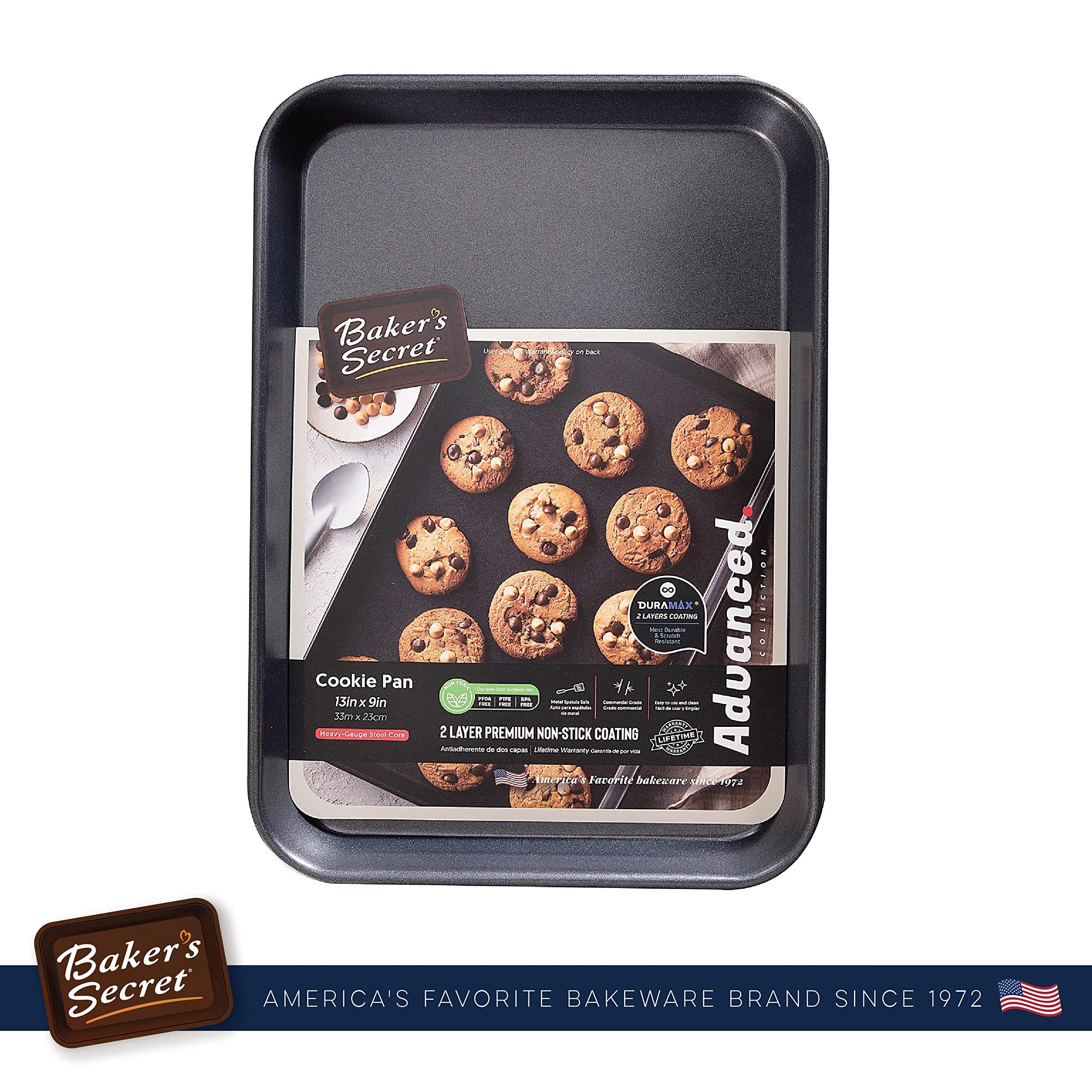 Baker's Secret Nonstick Cookie Sheet 13"x9", Carbon Steel, Dark Gray, Model BS10073-S, Advanced Bakeware Baking Accessories