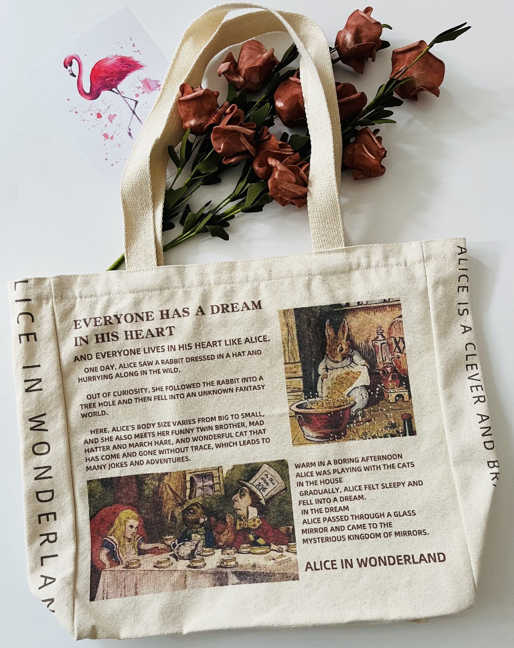 Haohakka Tote Bag Aesthetic, Canvas Graphic Trendy Cute Tote Bags With Zipper Pockets (Alice In Wonderland)