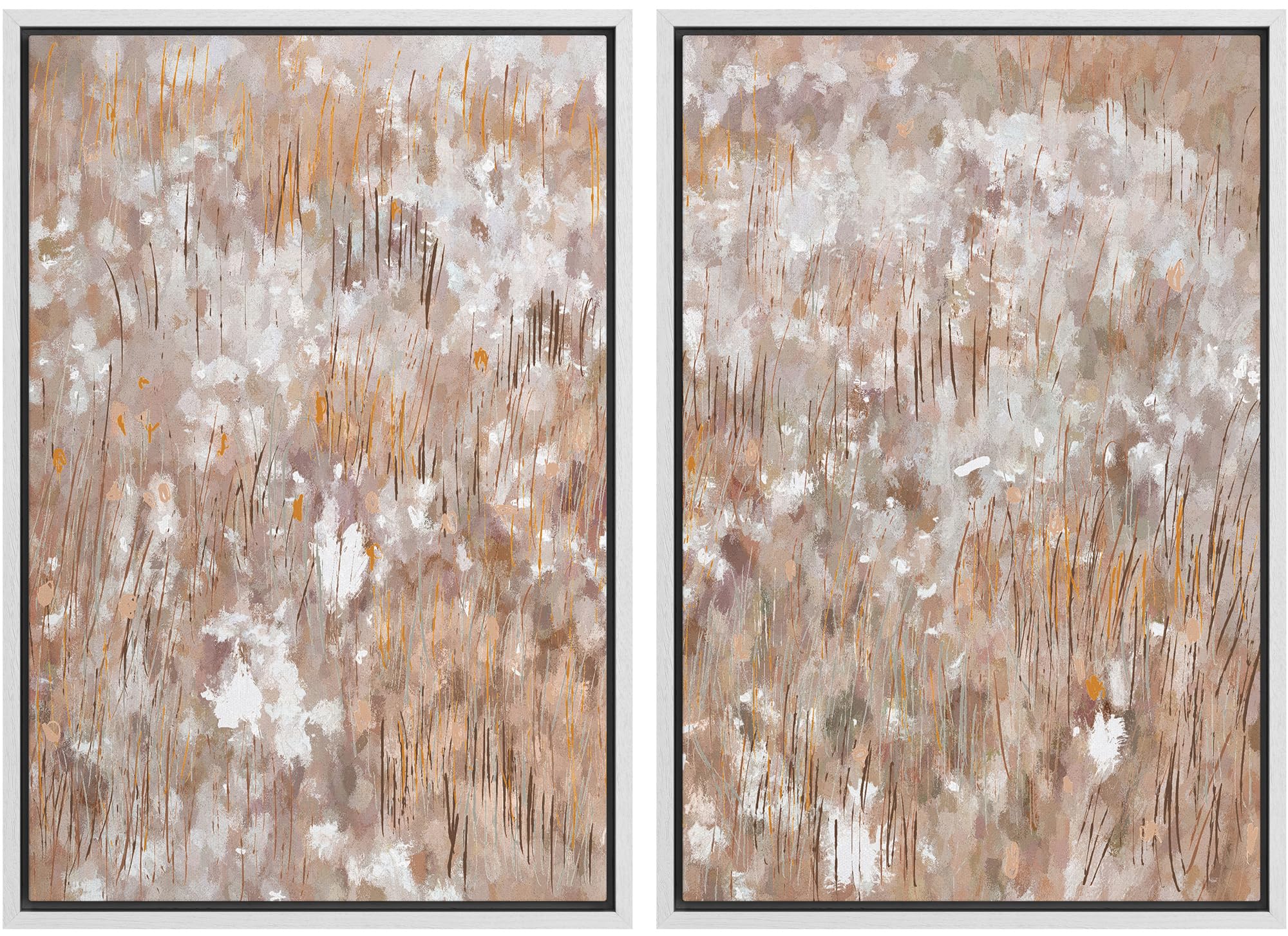 Signford Framed Canvas Print Wall Art Set Misty Reeds Soft Hues In Abstract Illustration Modern Art Decorative Nordic Nature For
