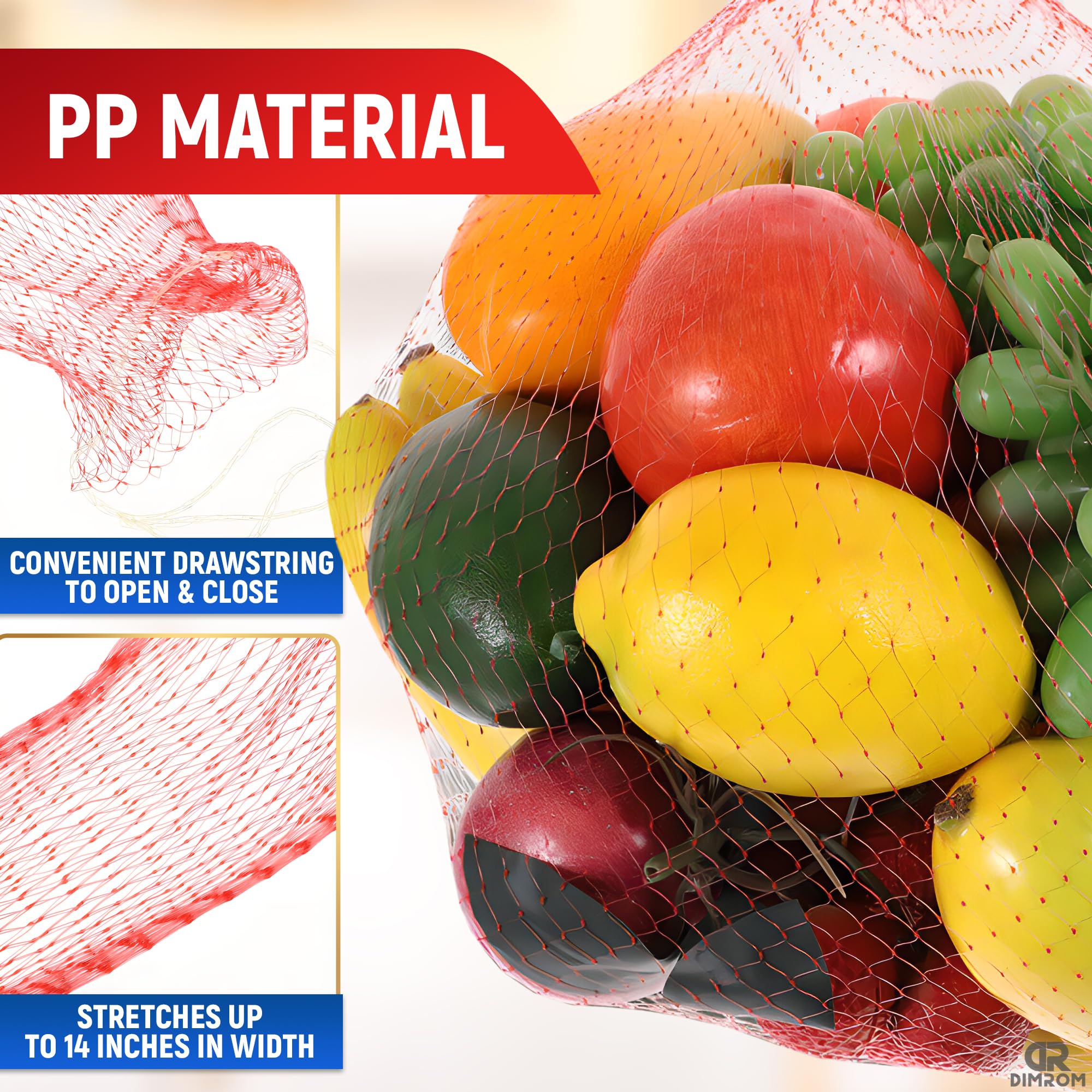 100 Pieces Reusable Nylon Mesh Net - Fruit And Vegetable Storage 24''L - Seafood Boil Bags Red Mesh Net Bag Small Netting For Pr