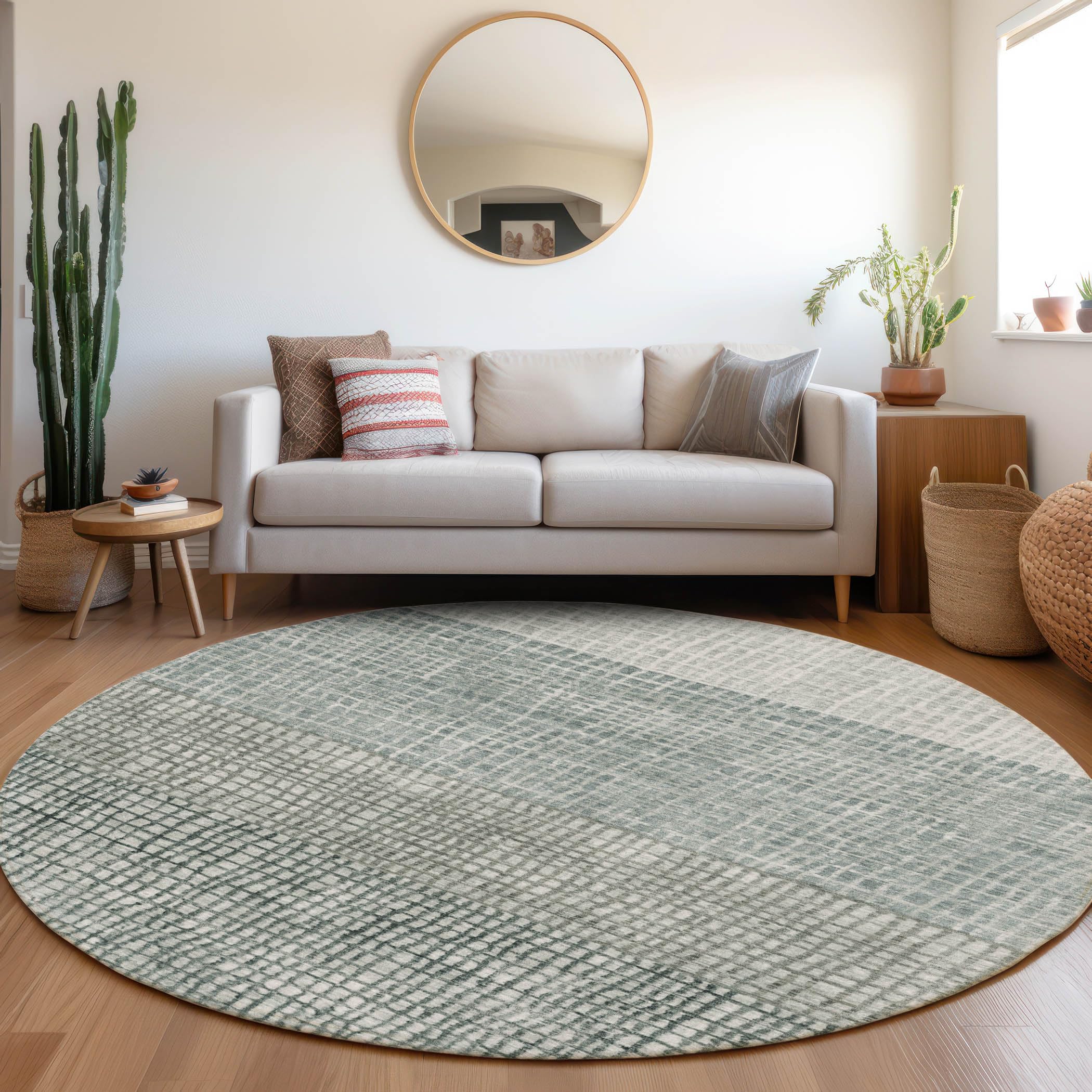 Machine Washable Indoor/Outdoor Chantille Aqua 8 x 8 Round Rug