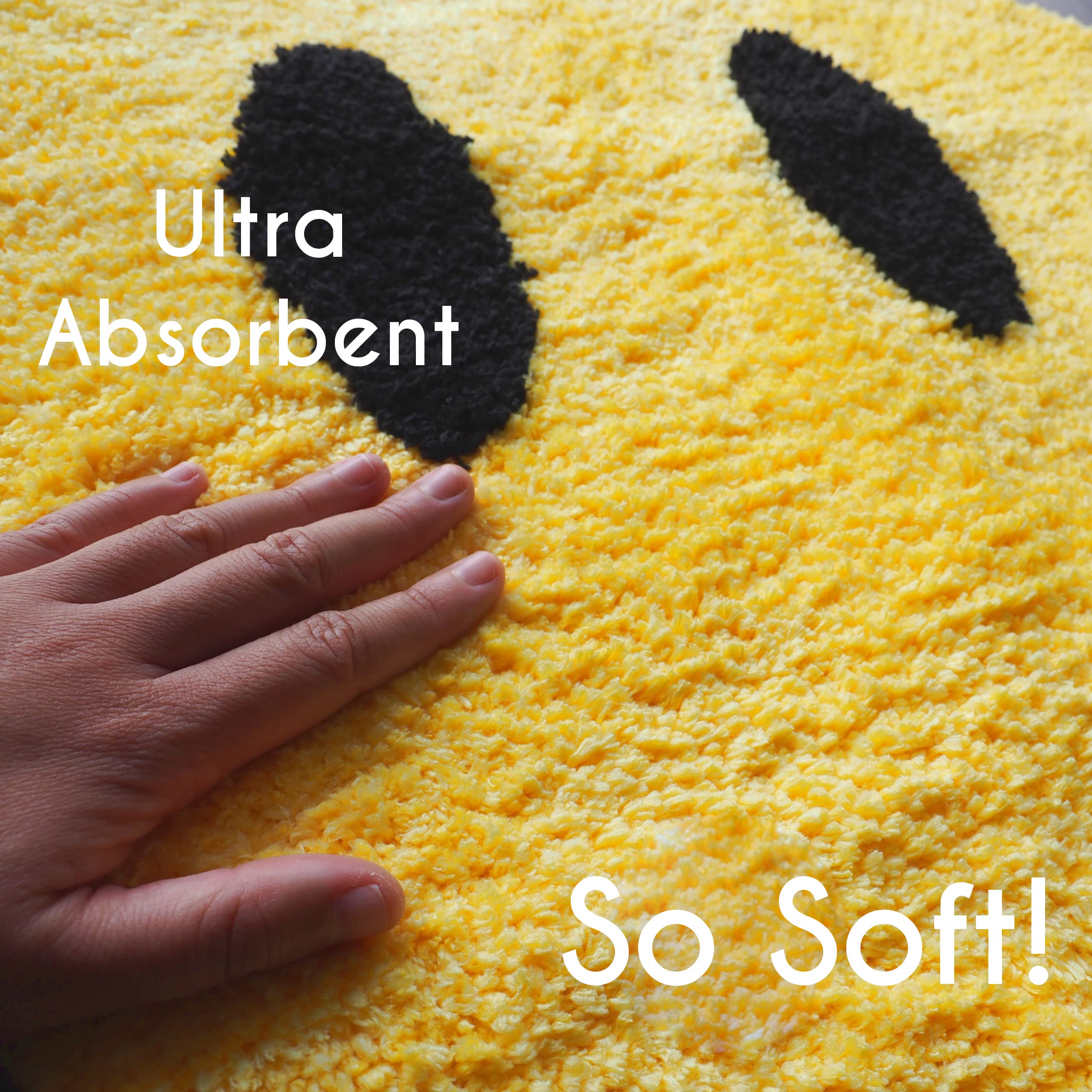 Evovee Yellow Bath Mat Rug Funny Happy Cute Bathroom Decor Shower Rugs Retro Funky Bedroom Aesthetic Fun Round Preppy Cool Apart