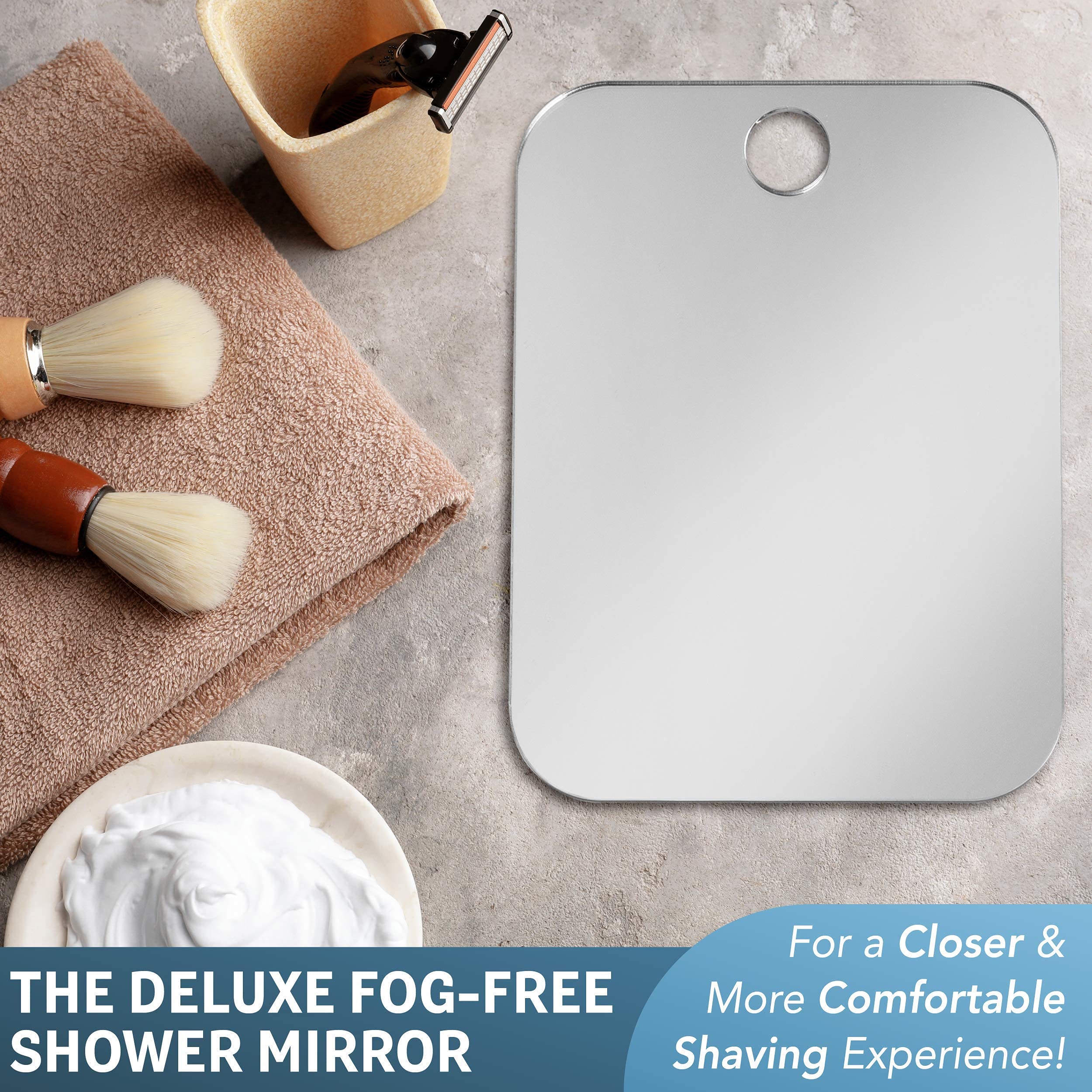 The Shave Well Company Deluxe Anti-Fog Shaving Mirror  Fogless Bathroom Shower Mirror with Handheld Option for Men and Women  Hanging Shower Mirror Includes Long-Lasting Removable Adhesive Hook