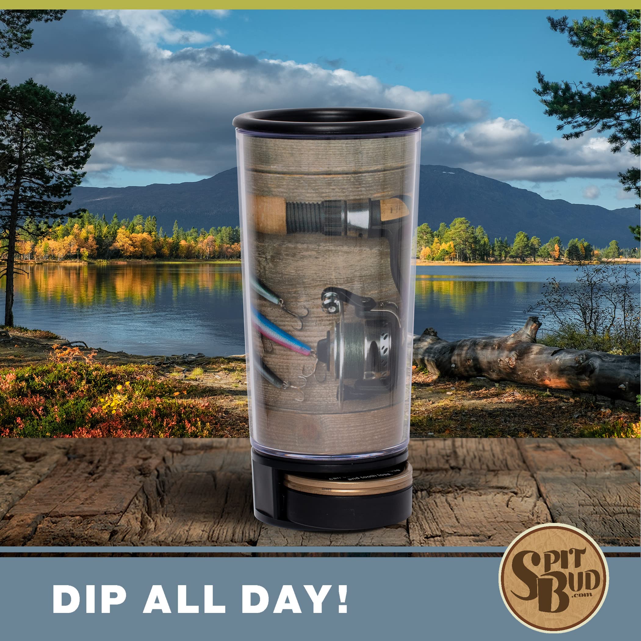 Fishing Rod by Spit Bud - The Ultimate Spittoon for Chew - Portable Dip & Snuff Cup with Lid, Pop Tab, Spill-Proof Funnel, Can C