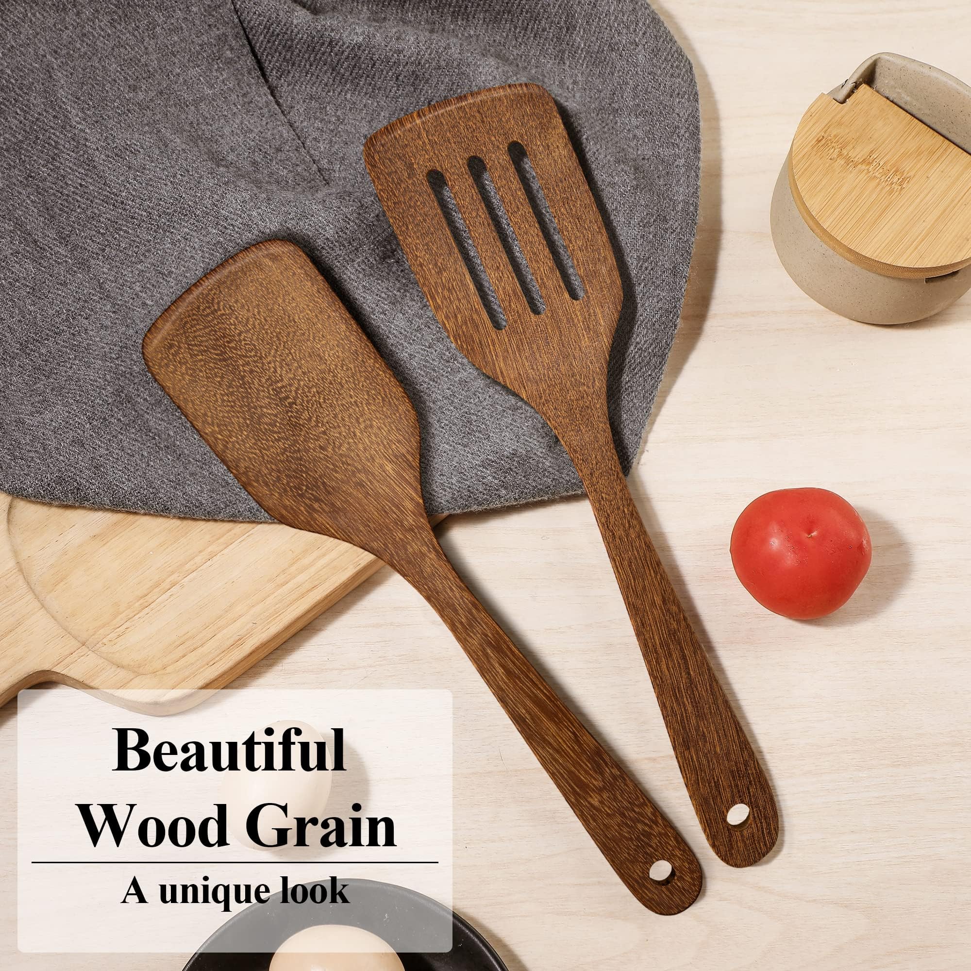 Wooden Spatula for Cooking 12 Inches Wood Spatula Slotted Turner Cooking Utensils for Nonstick Cookware  Kitchen Spatula for Fish  Eggs  Pancakes  2 Pack